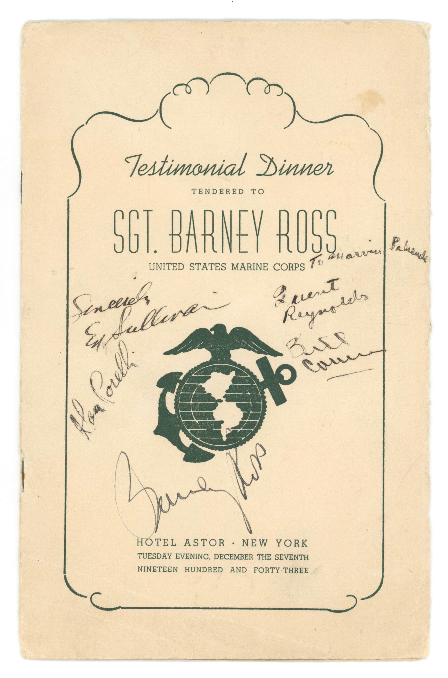 Barney Ross & Ed Sullivan – Boxing & Broadcasting Icons – Autographed Dinner Program  (1 of 2)