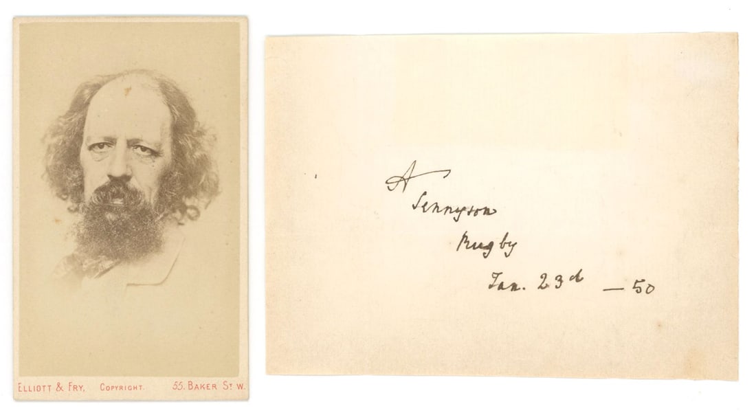 Alfred, Lord Tennyson – Victorian Poet Laureate – Autographed 5 x 3.5" Slip with CDV Pho (1 of 2)