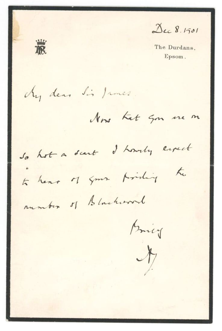Arthur James Balfour – British Prime Minister – Autographed December 8, 1901 Letter (ALS (1 of 1)