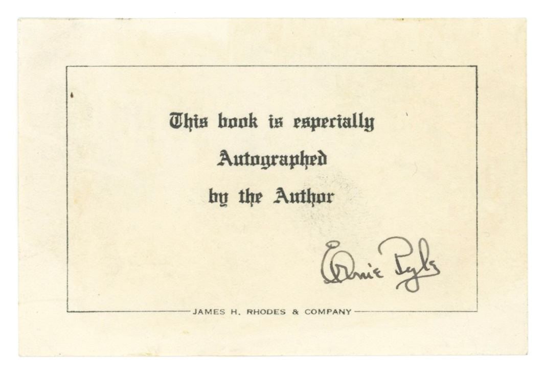 Ernie Pyle – Pulitzer Prize-Winning War Correspondent – Autographed Bookplate (1 of 1)