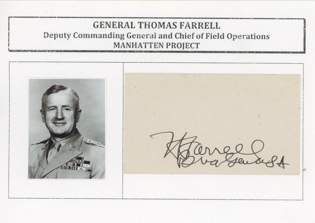 Thomas Farrell – Manhattan Project Deputy Commander – Autograph Display Card (1 of 1)
