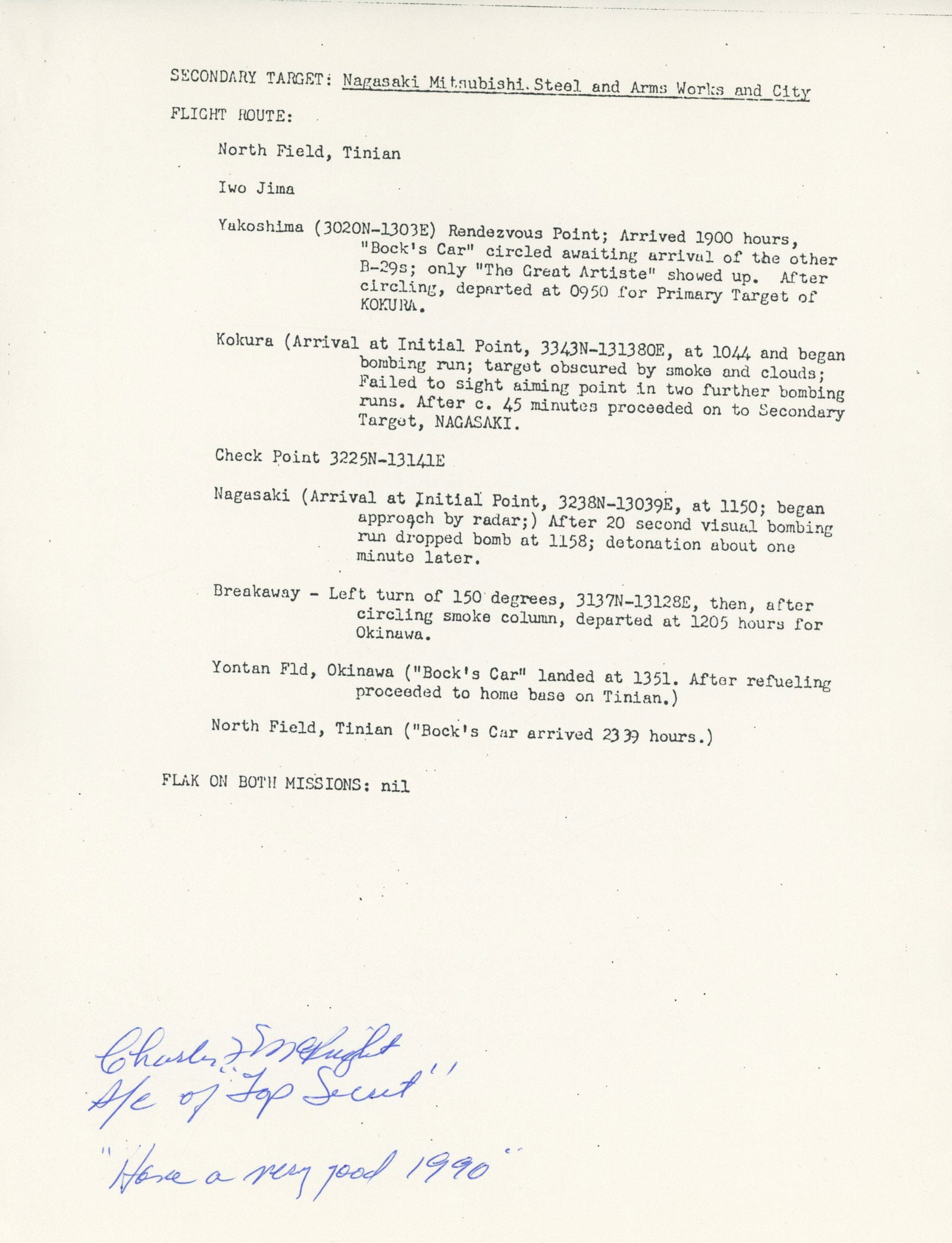 Charles McKnight – WWII Officer – Hiroshima & Nagasaki Xerox Mission Sheet (1 of 1)