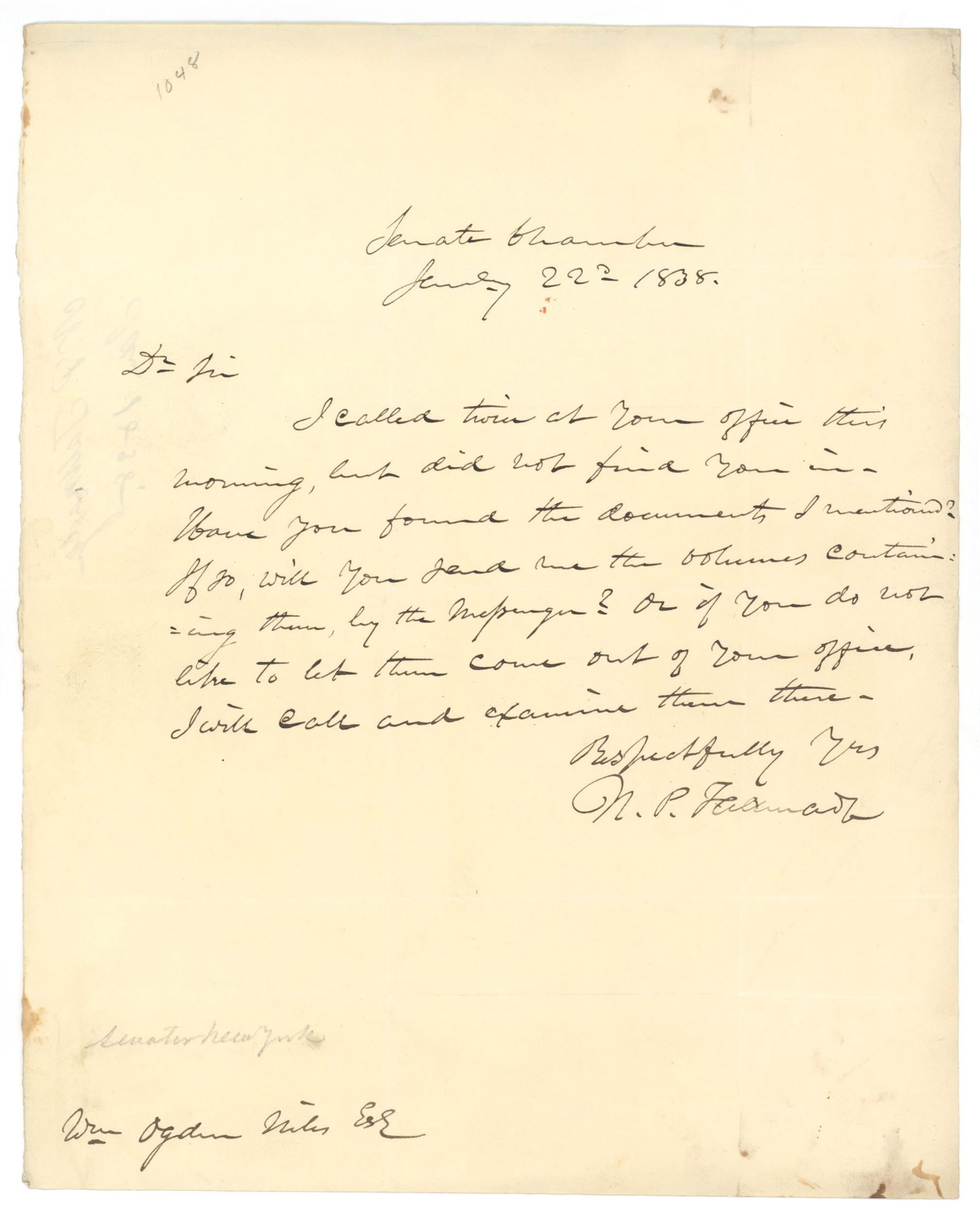 Nathaniel P. Tallmadge – U.S. Senator & Governor of Wisconsin Territory – Autographed Le (1 of 1)