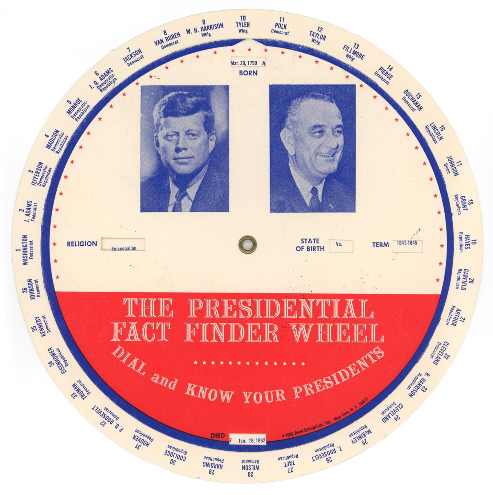 John F. Kennedy – “The Presidential Fact Finder Wheel” – 1963 Rotating Educa (1 of 1)