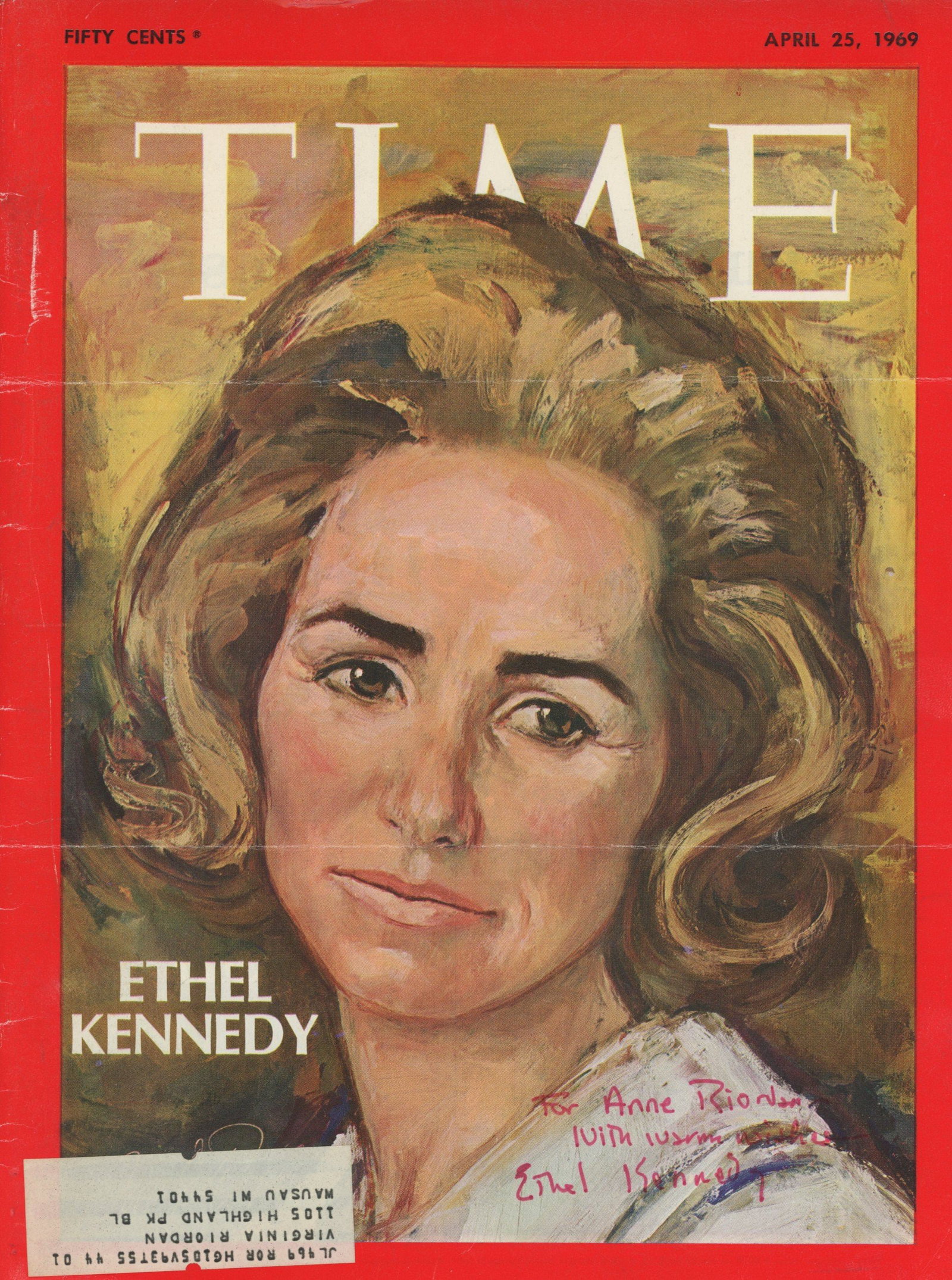 Ethel Kennedy – Humanitarian & RFK Legacy Figure – Autographed TIME Magazine Cover, Apr.: Details: Ethel Kennedy autographed TIME magazine cover dated April 25, 1969, featuring the portrait cover story on her life, activism, and role in the Kennedy family following the assassination of