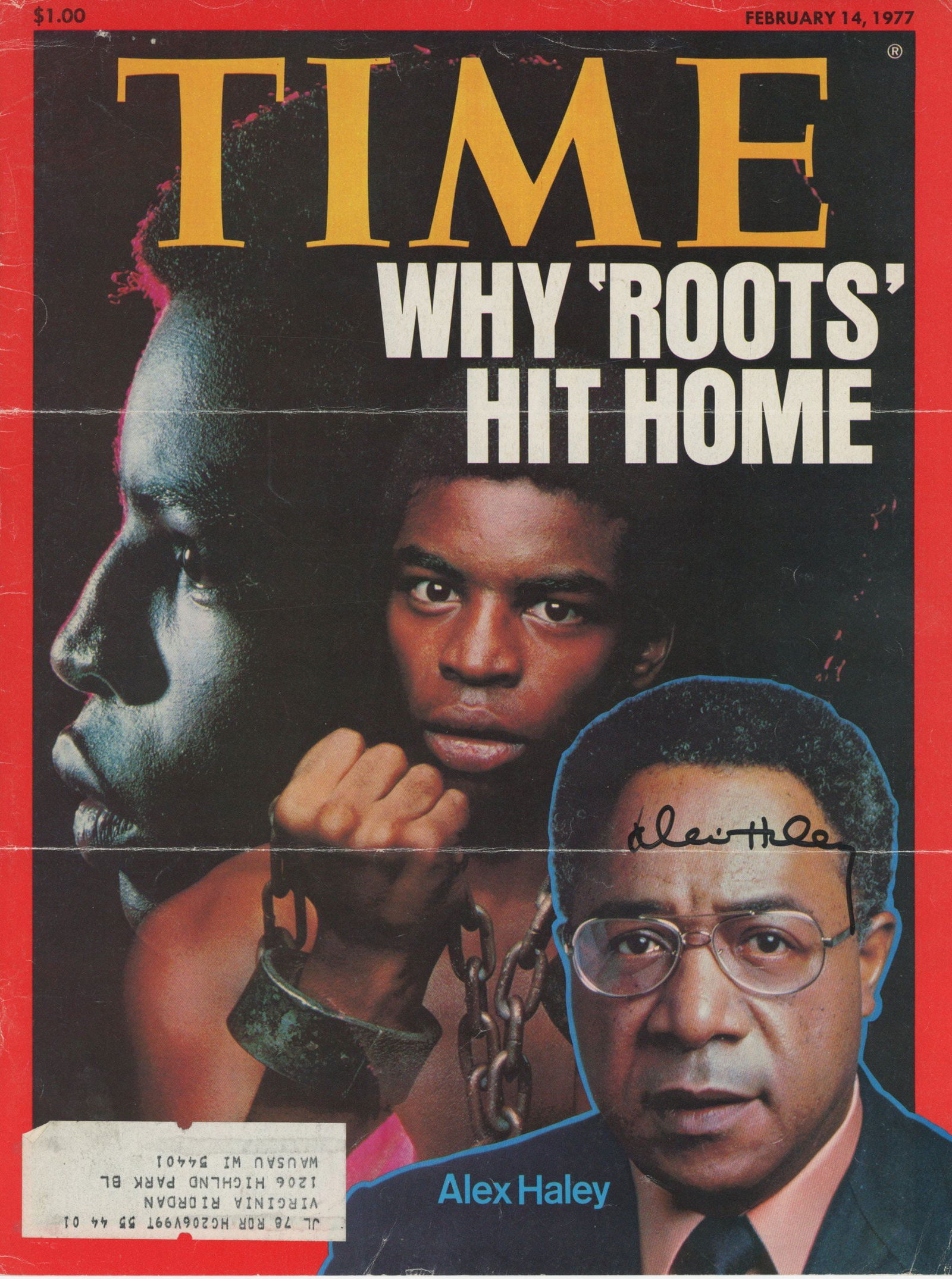 Alex Haley – Author of “Roots” – Autographed TIME Magazine Cover, Feb. 14, 1: Details: Alex Haley autographed TIME magazine cover dated February 14, 1977, featuring the powerful “Why ‘Roots’ Hit Home” cover illustrating the cultural impact of his