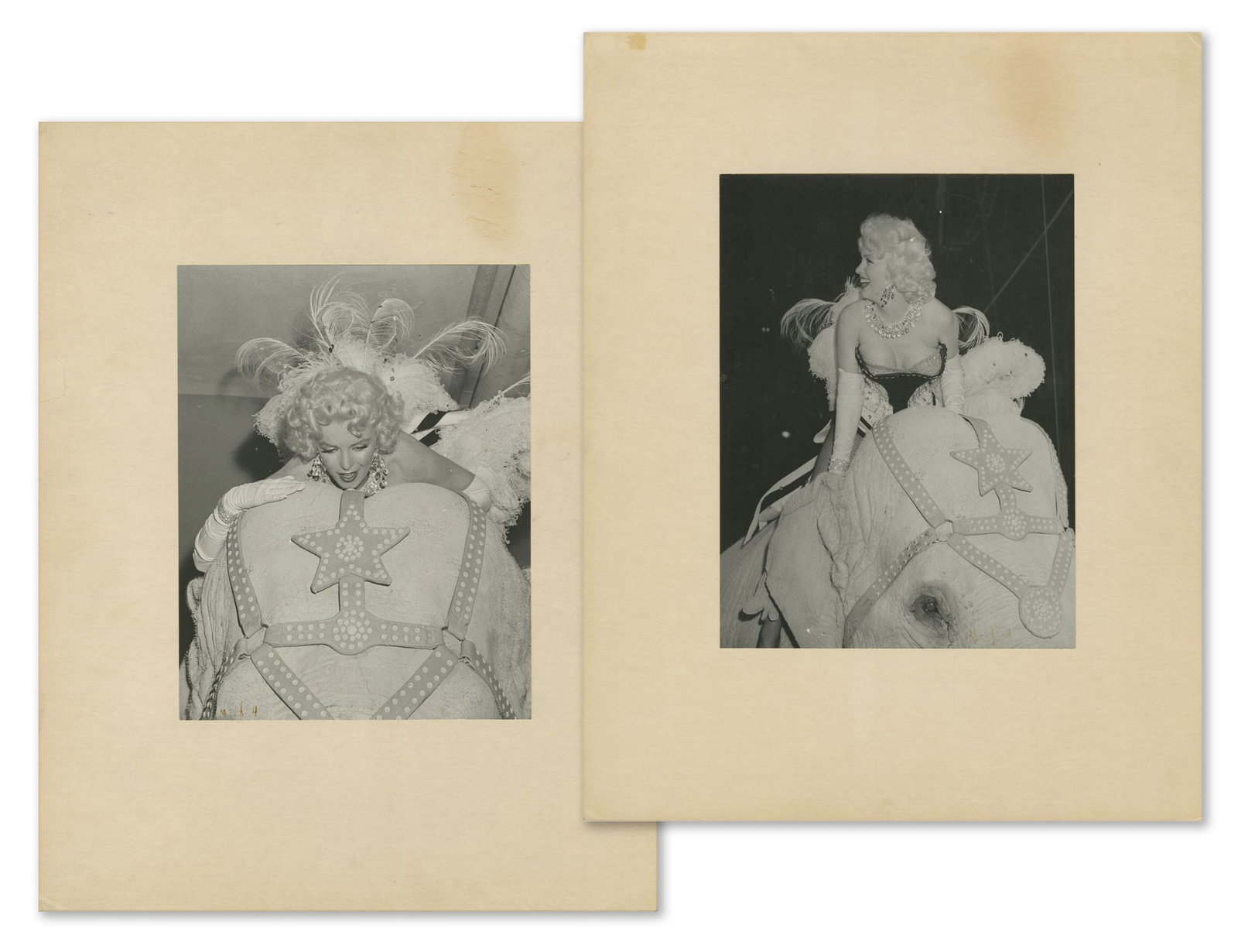 Marilyn Monroe – Madison Square Garden Charity Event – Original Exhibition Photographs (: Details: Marilyn Monroe original pair of vintage gelatin silver photographs, each measuring 6.25 × 8 inches, mounted to 11 × 14 inch exhibition backing boards, depicting Monroe in a