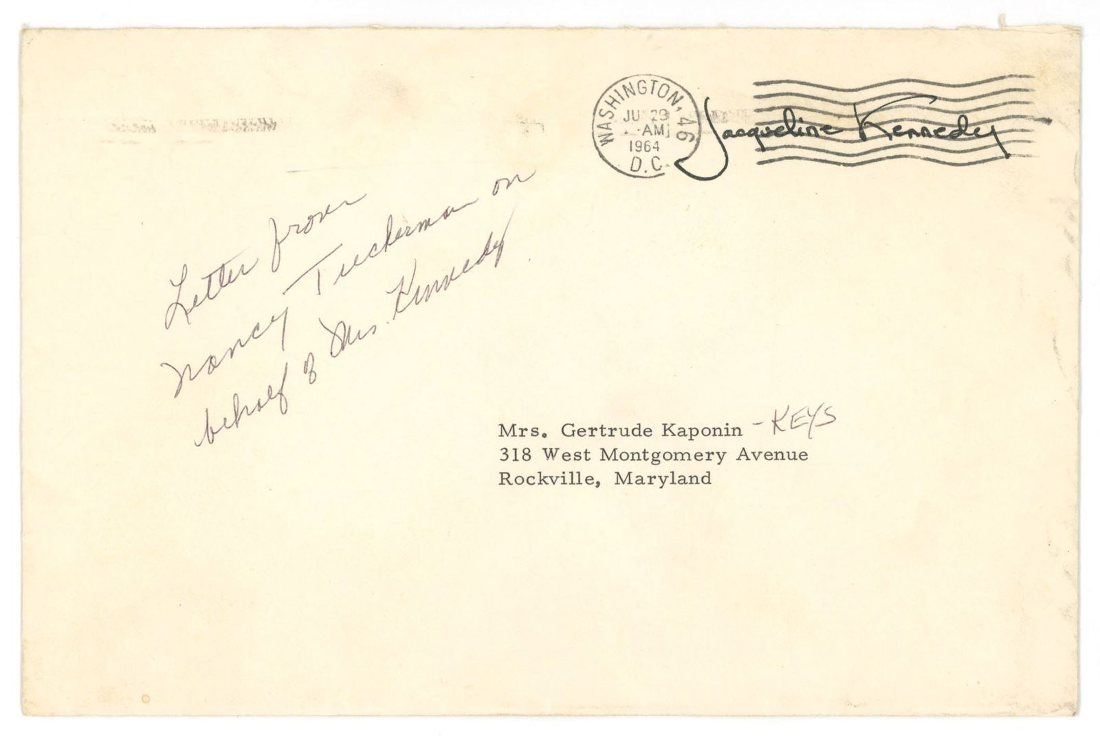 Nancy Tuckerman – Secretary to Jacqueline Kennedy – Autographed Typed Letter & Envelope - 2