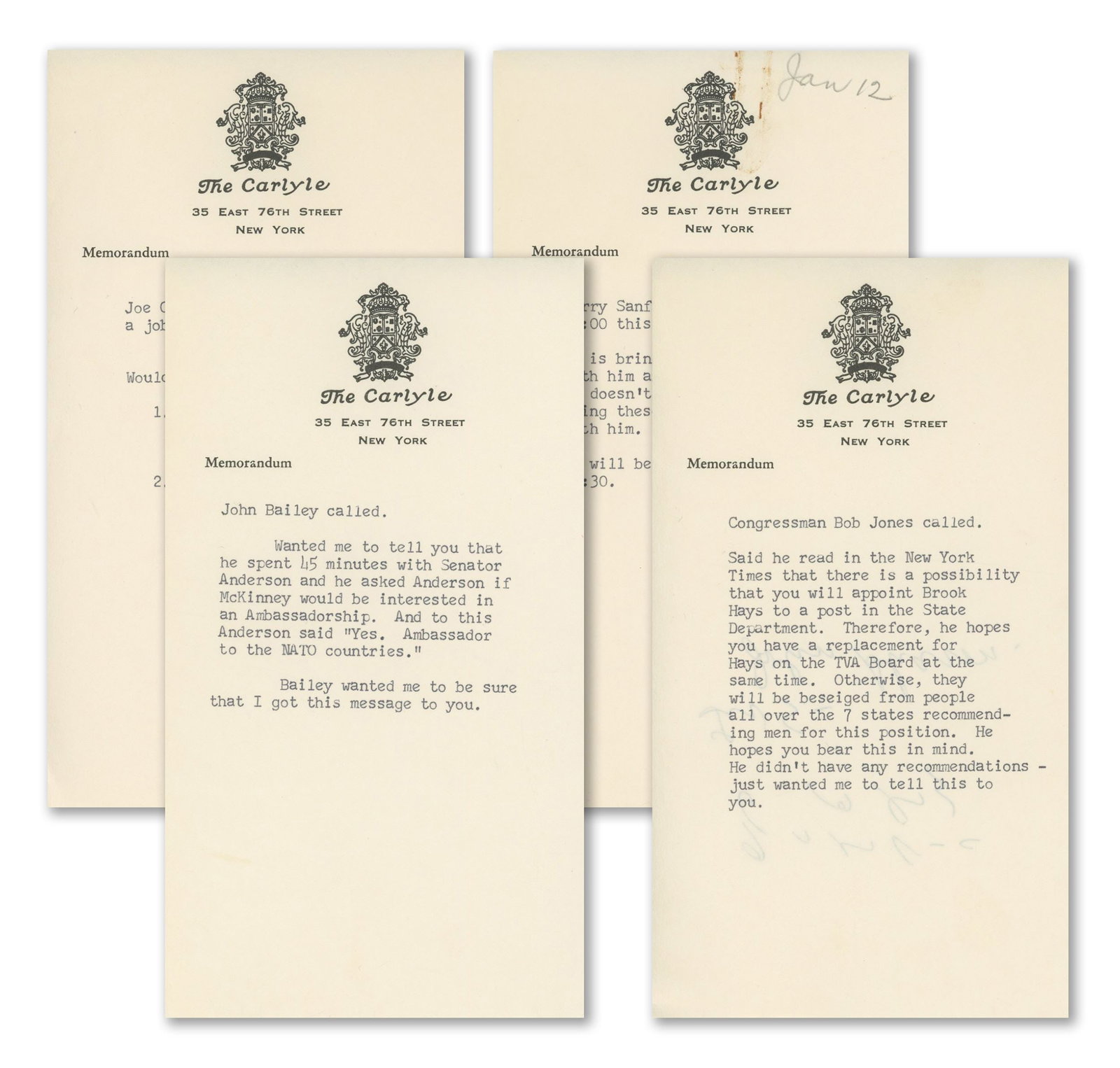 Evelyn Lincoln – White House Memoranda to JFK – Typed Notes – Pre-Inauguration & E (1 of 6)