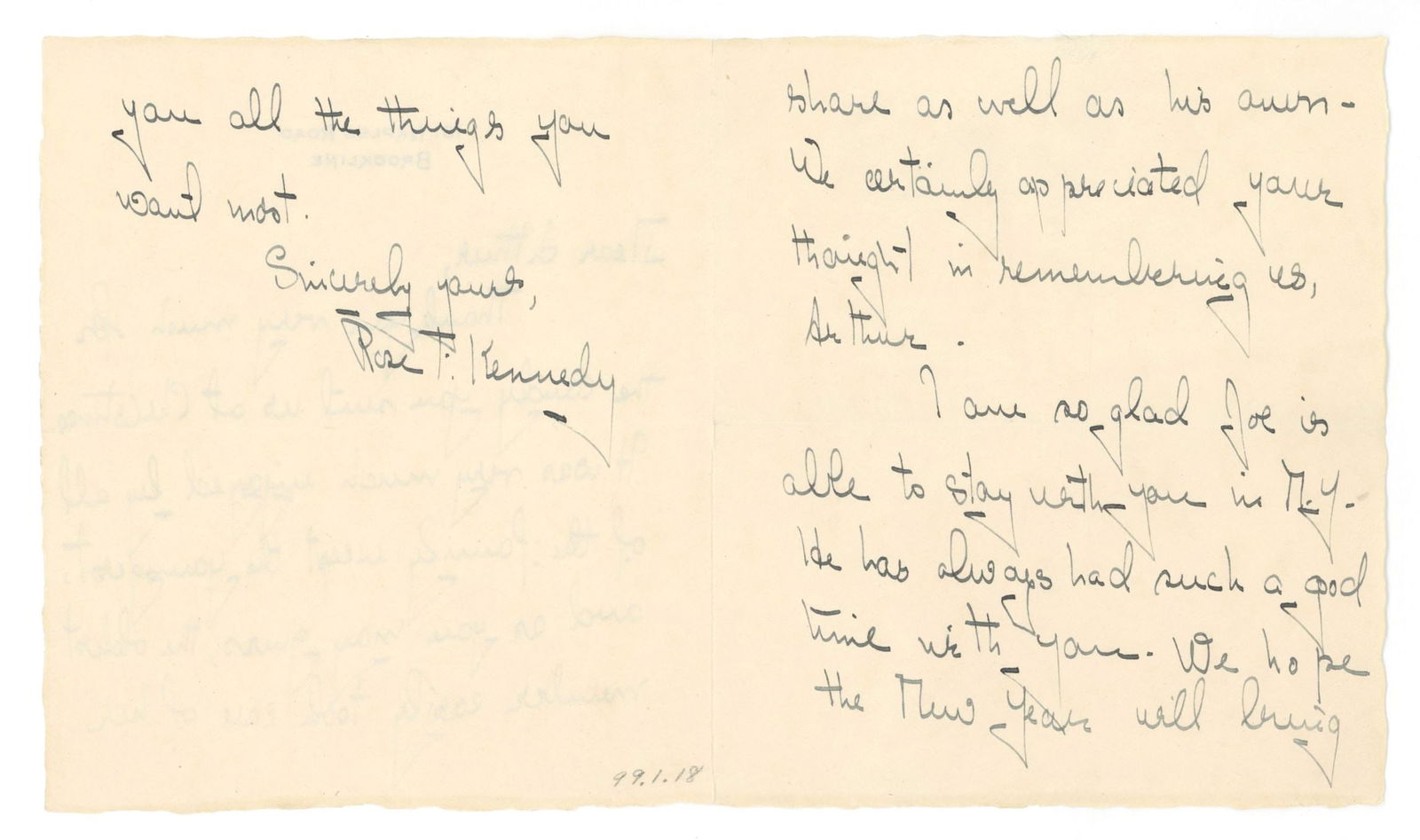 Rose Fitzgerald Kennedy – Kennedy Family Matriarch – Autographed Handwritten Letter R - 3