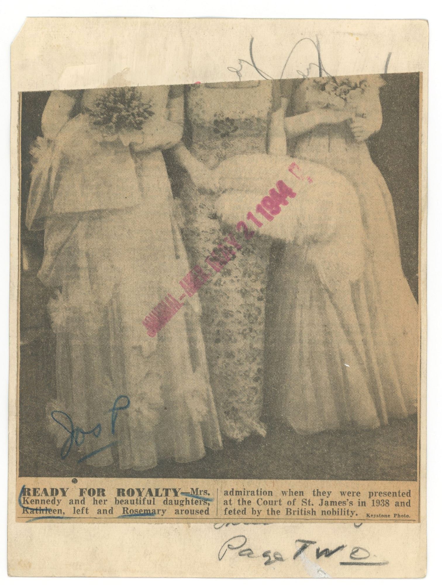Rose Kennedy – With Daughters Rosemary & Kathleen – Original Press Photograph (1938) - 2
