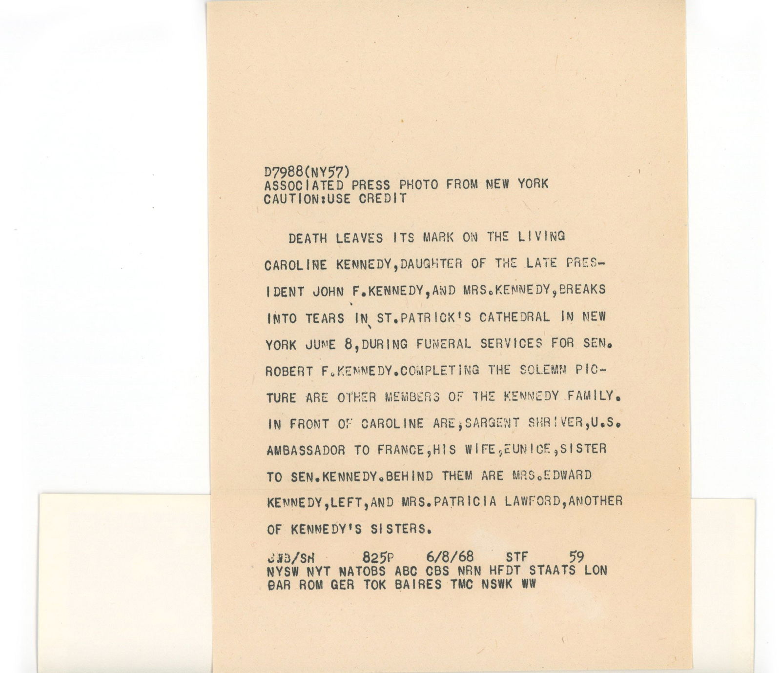 Caroline Kennedy – Original 1968 RFK Funeral Press Photo – St. Patrick’s Cathedral - 2
