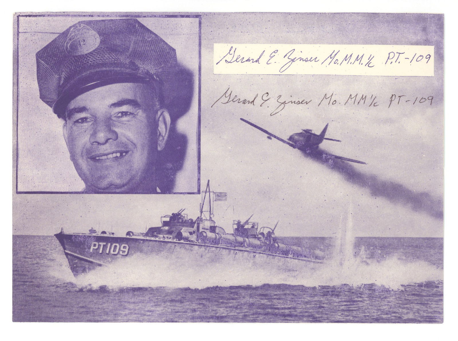 Gerald E. Zinser – Fellow JFK PT-109 Naval Crewman – Autographed Image (1 of 1)