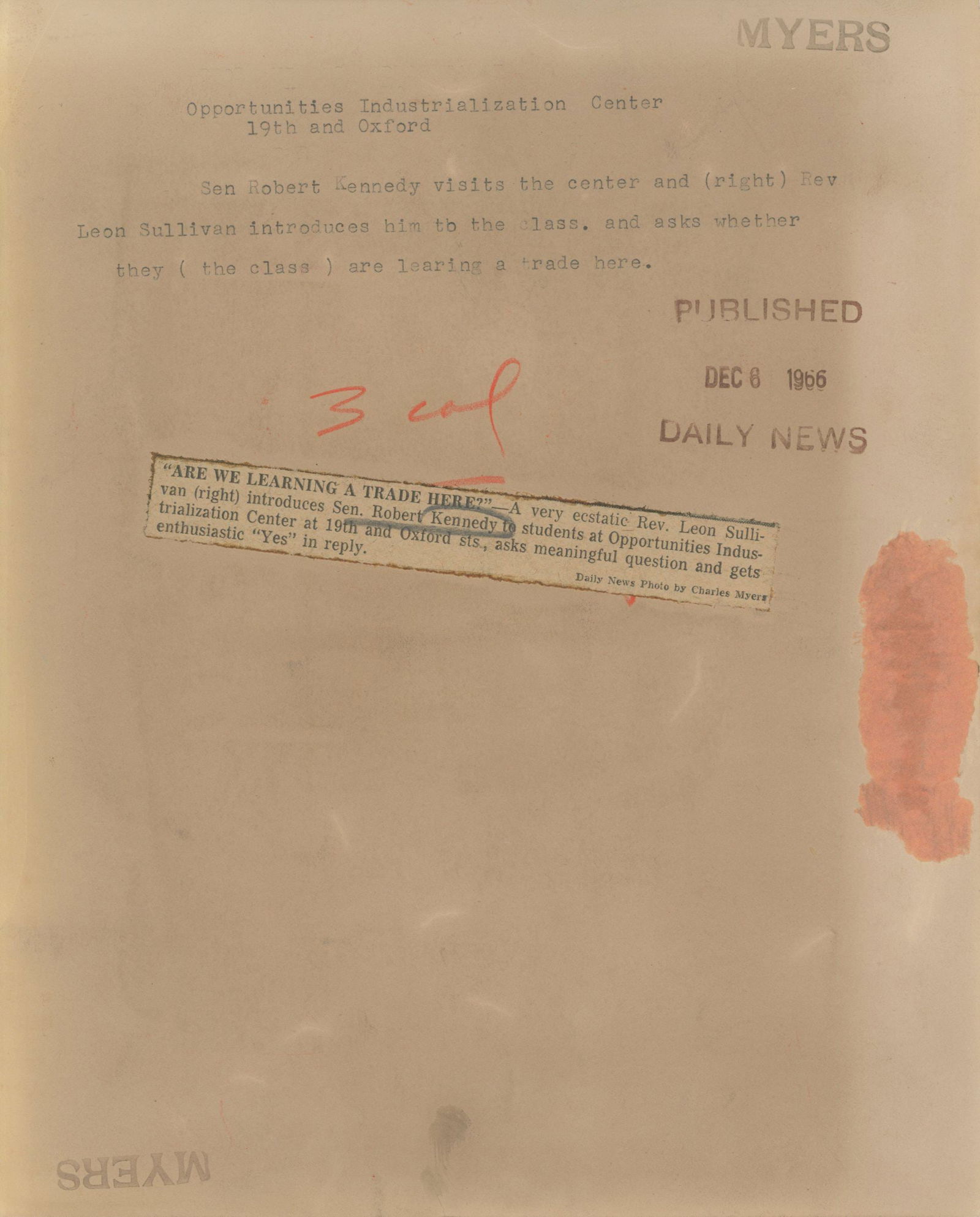 Robert F. Kennedy – Civil Rights Visit – Original 10 x 8 Press Photo with Rev. Leon Sull - 2