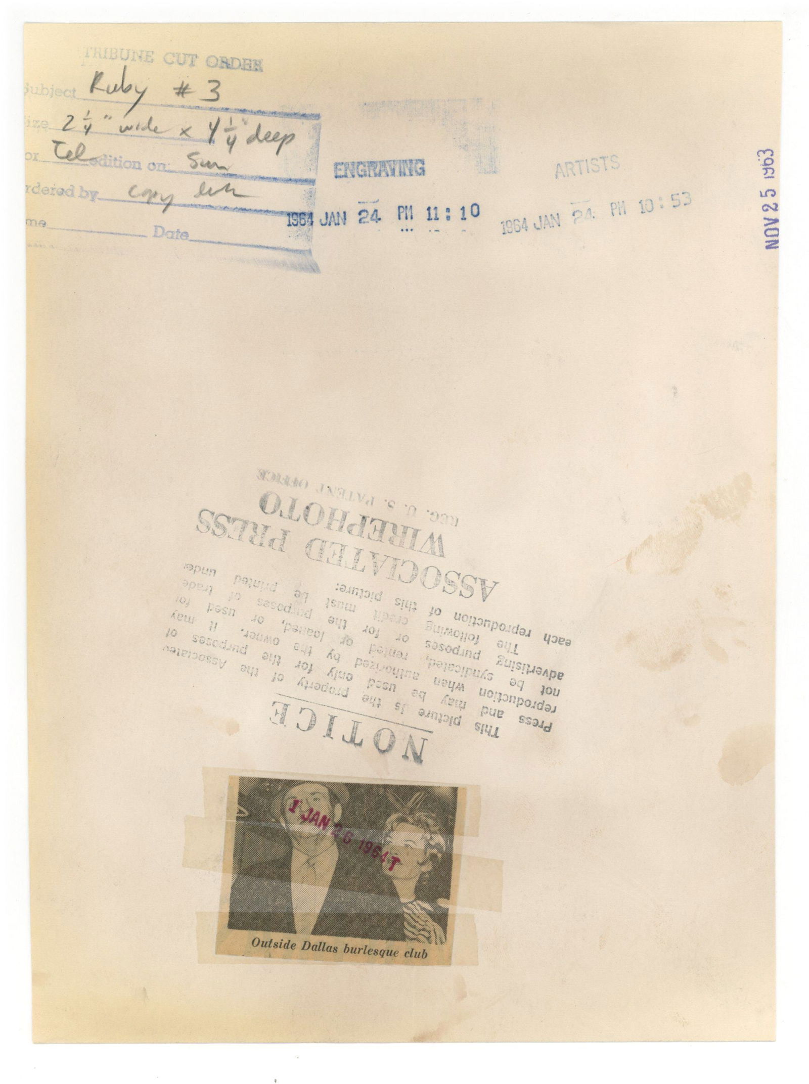 Jack Ruby – Dallas Nightclub Owner – Original 7.25 x 10” Press Photograph –  - 2