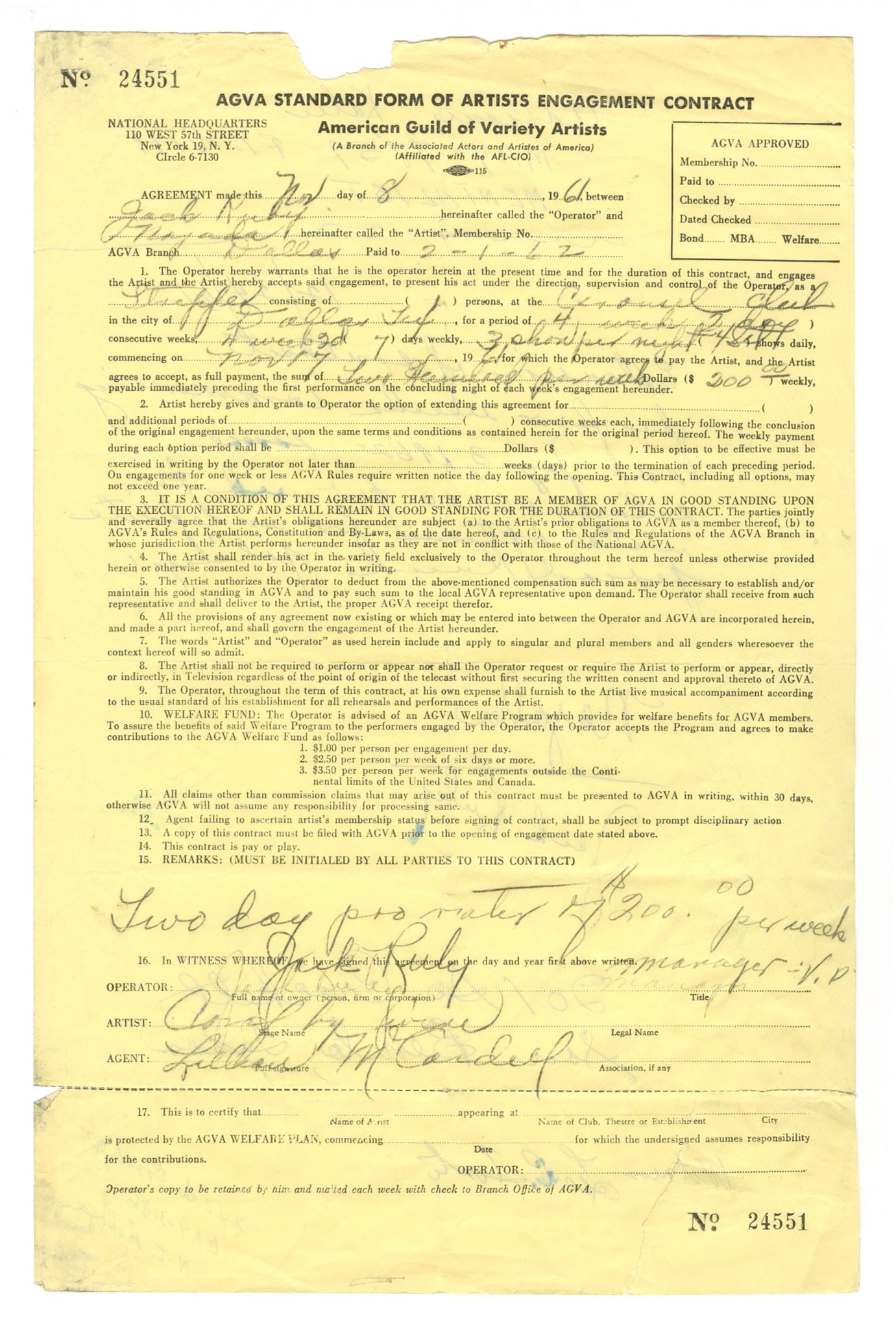 Jack Ruby – Dallas Nightclub Owner & Oswald Killer – AGVA Contract – Signed & Anno - 2