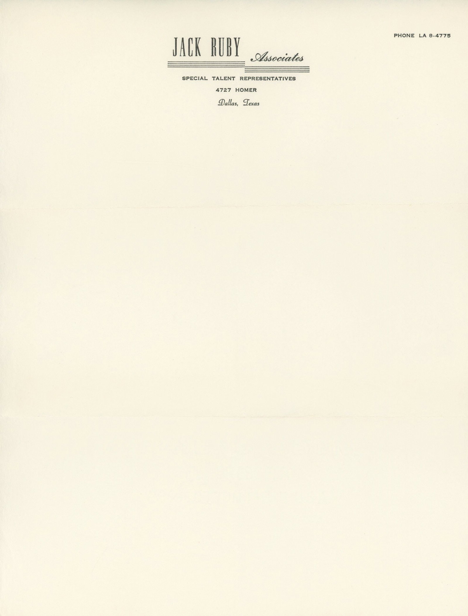 Jack Ruby – Dallas Carousel Club & Jack Ruby Associates - Blank Stationary Sheets - 3