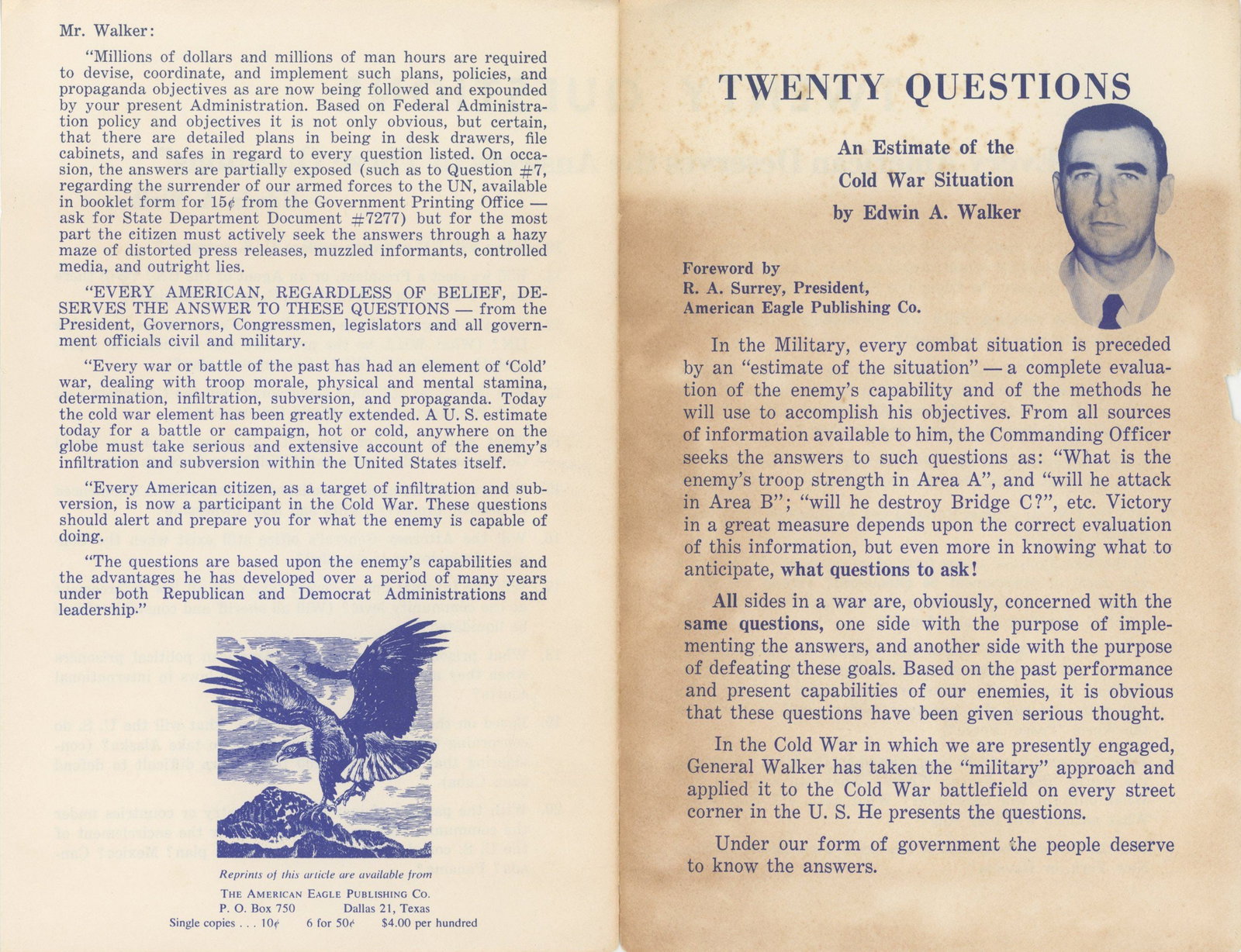 Edwin A. Walker – Anti-Kennedy Propaganda Leaflet – Oswald Assassination Target (1 of 2)