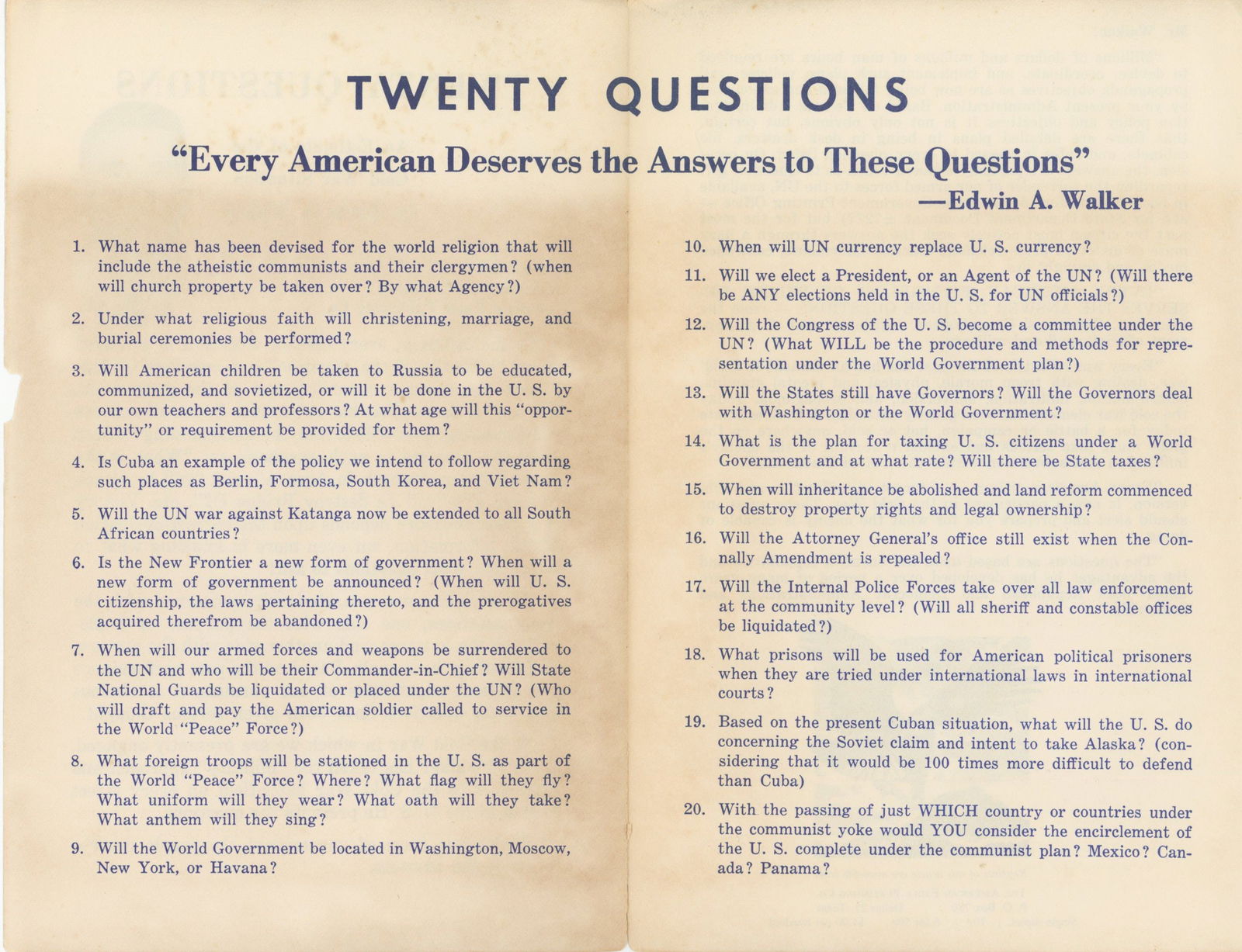 Edwin A. Walker – Anti-Kennedy Propaganda Leaflet – Oswald Assassination Target - 2