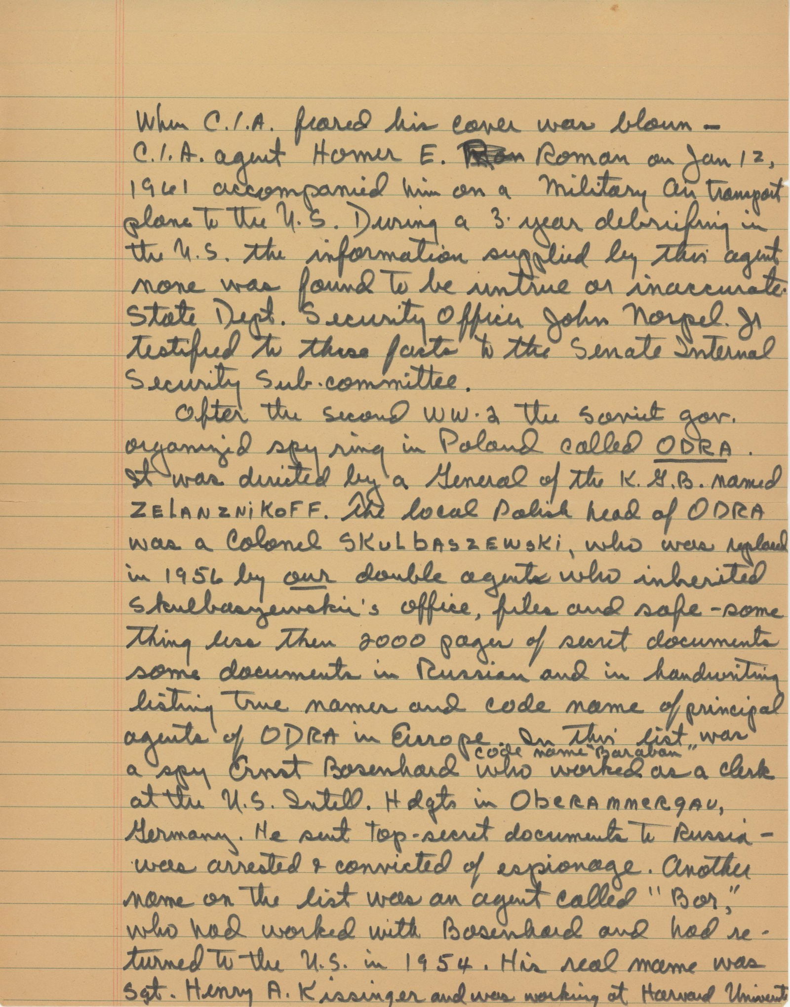 Frank Sturgis – Four-Page Handwritten Manuscript on Henry Kissinger, Oswald & Cold War Intelli - 4