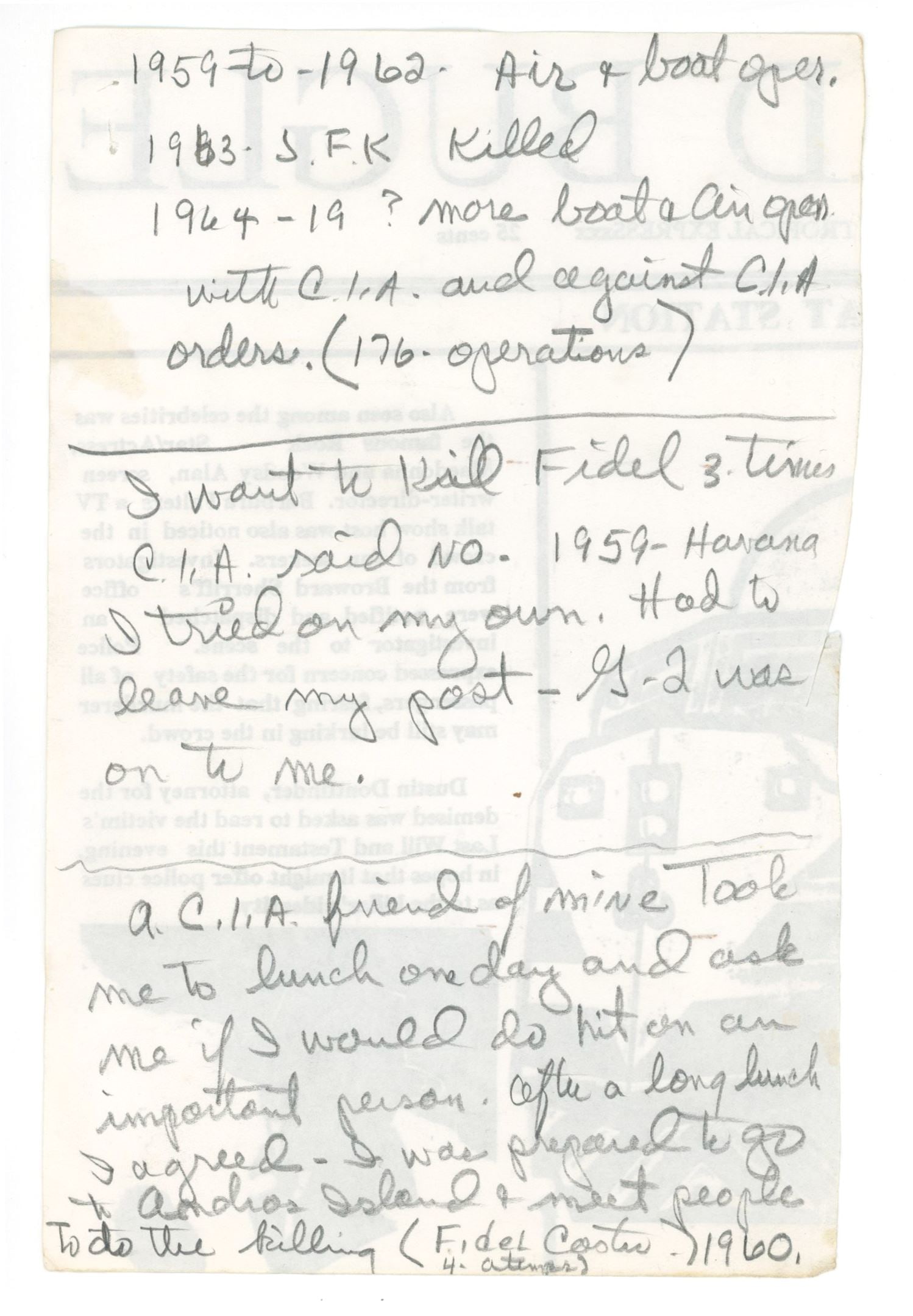 Frank Sturgis – 3-Page Manuscript – Anti-Castro Operations & CIA References – Sign - 2