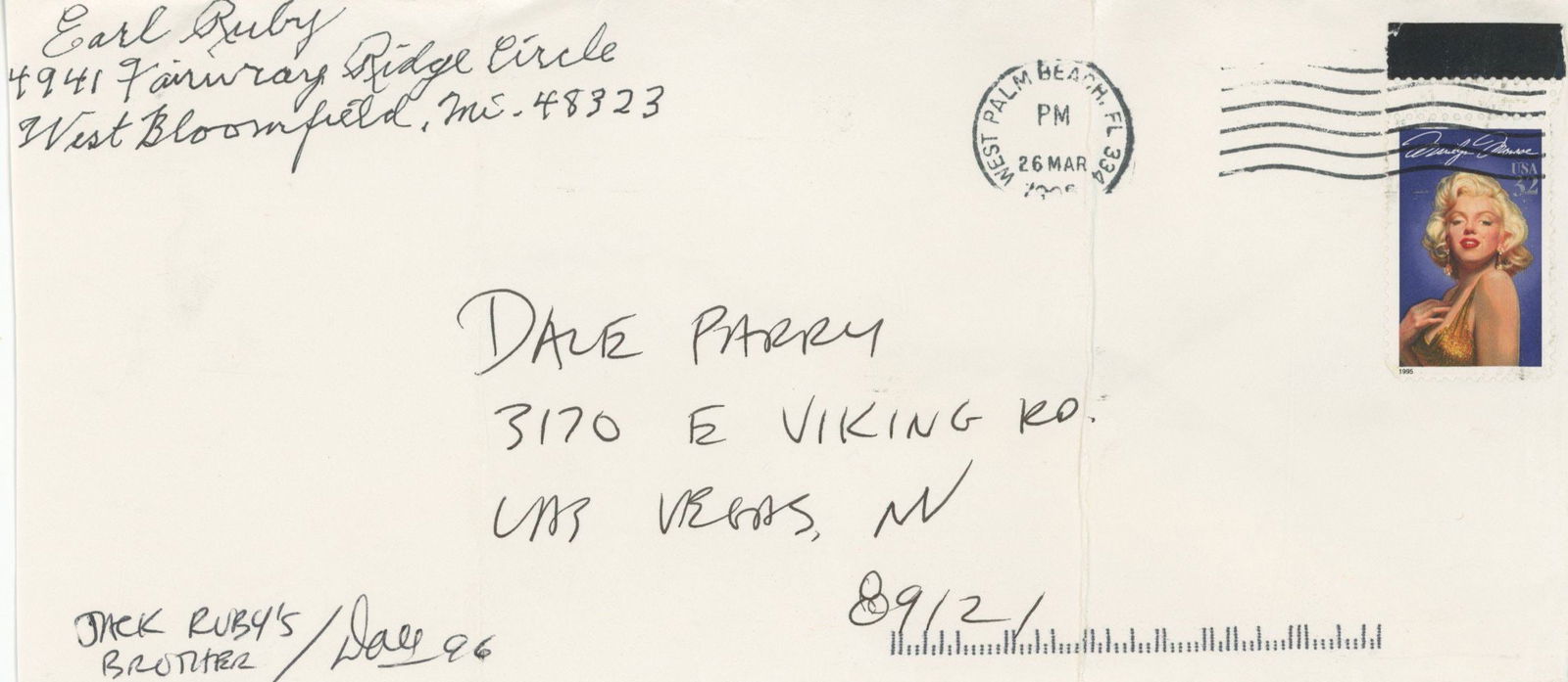 Earl Ruby – Jack Ruby’s Brother – Autographed Card & Signed Mailing Envelope - 3