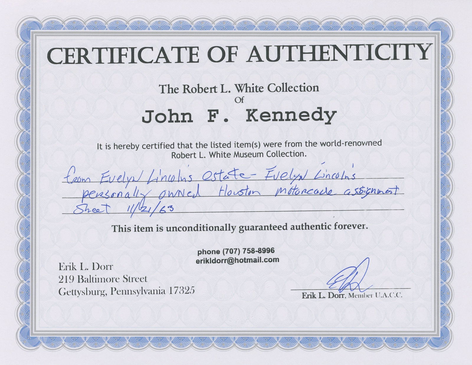 Evelyn Lincoln's Personally Owned JFK Texas Motorcade Assignment Sheet – Nov. 11, 1963 - 3