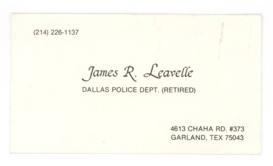 James R. Leavelle – Dallas Homicide Detective – Personal Business Card (1 of 1)