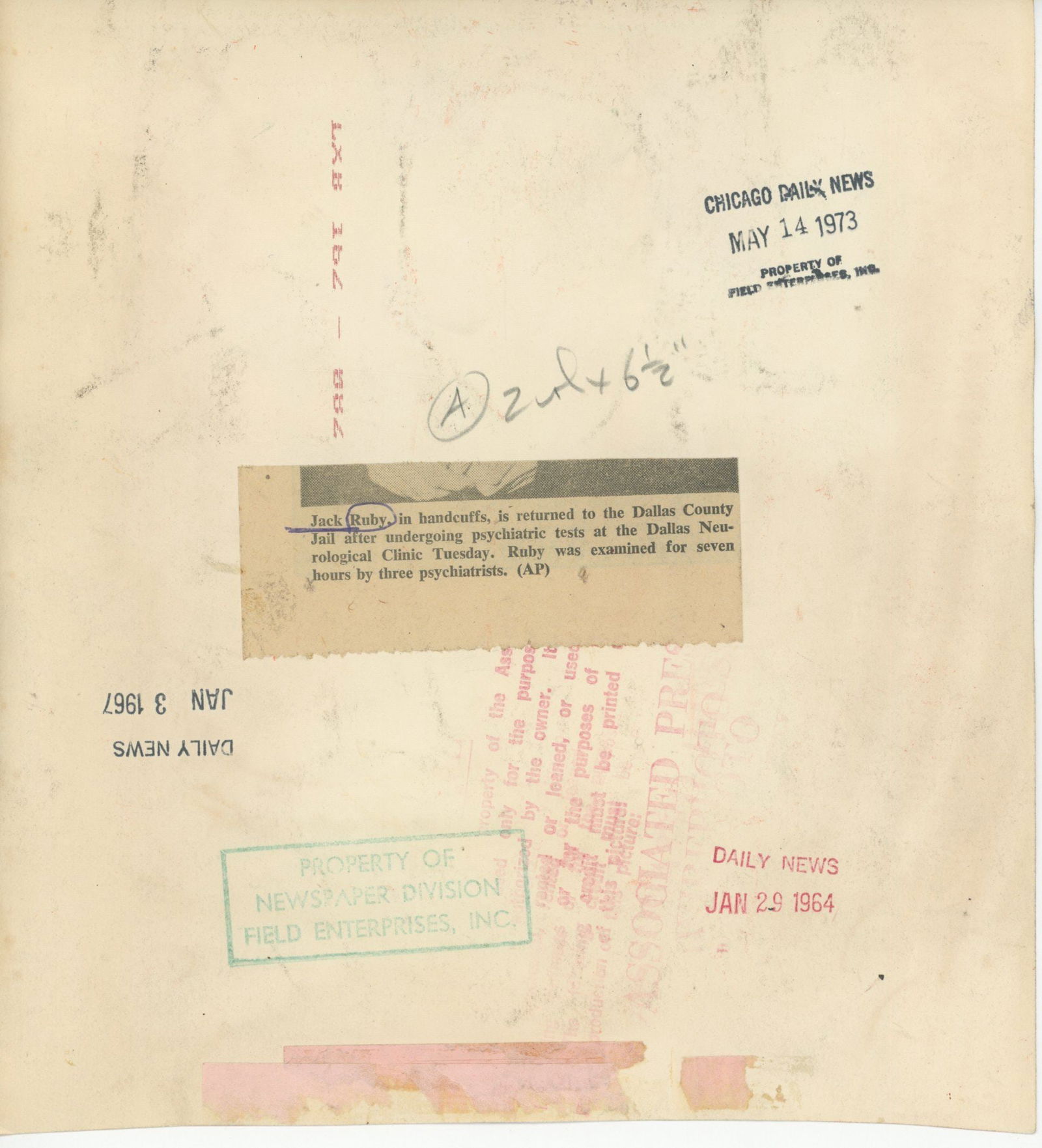 Jack Ruby – Returned to Jail After Psychiatric Exam – Original 1964 AP Press Photo 8 x 6 - 2
