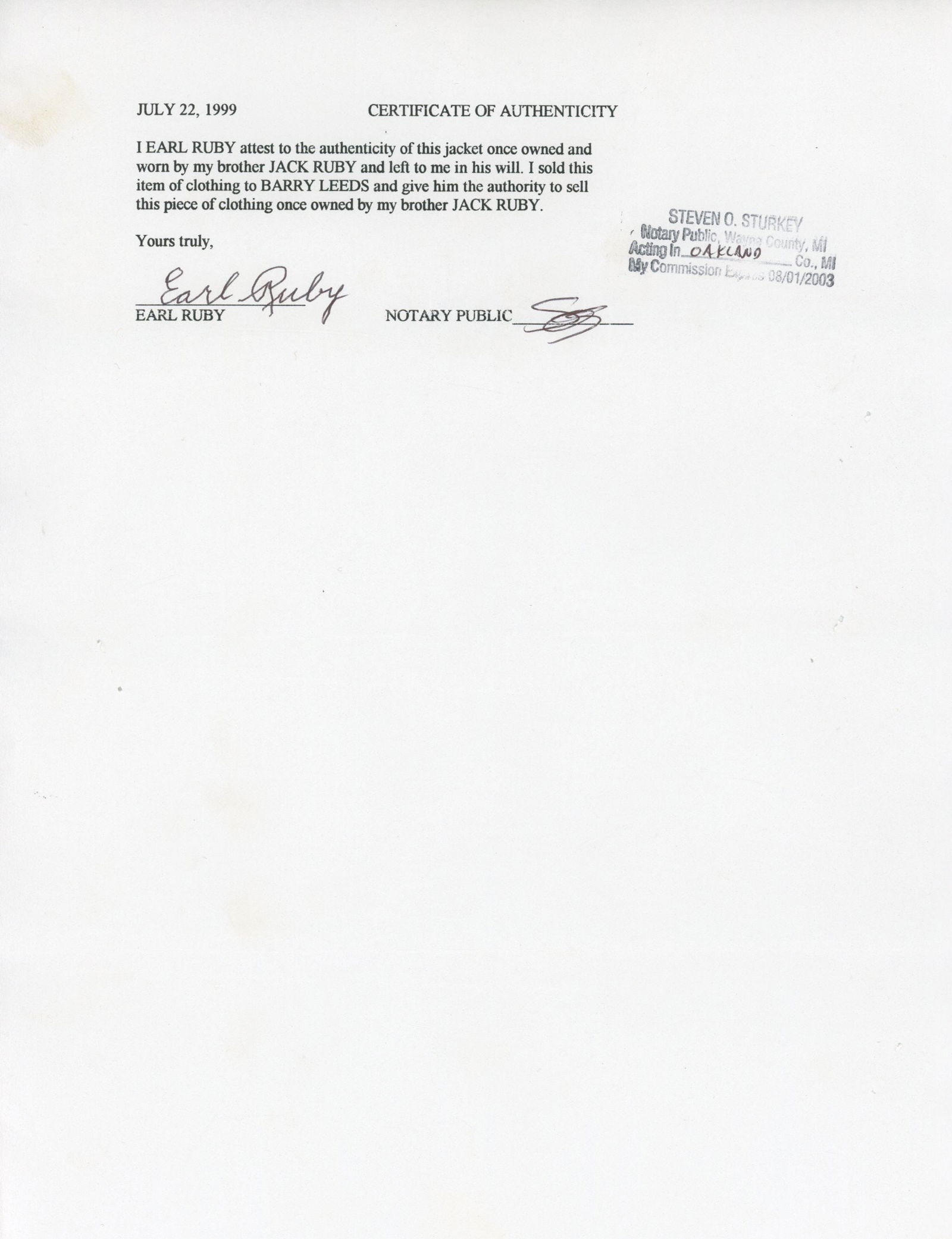 Jack Ruby – Lee Harvey Oswald Shooter – Personally Owned Jacket & Slippers – Earl  - 4