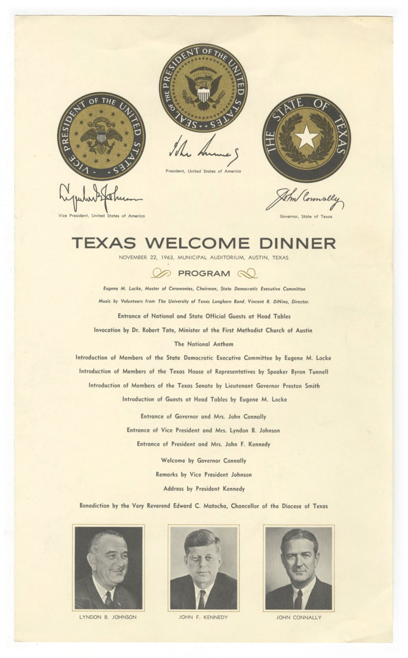John F. Kennedy – Original 1963 “Texas Welcome Dinner” Broadside Program – D (1 of 1)