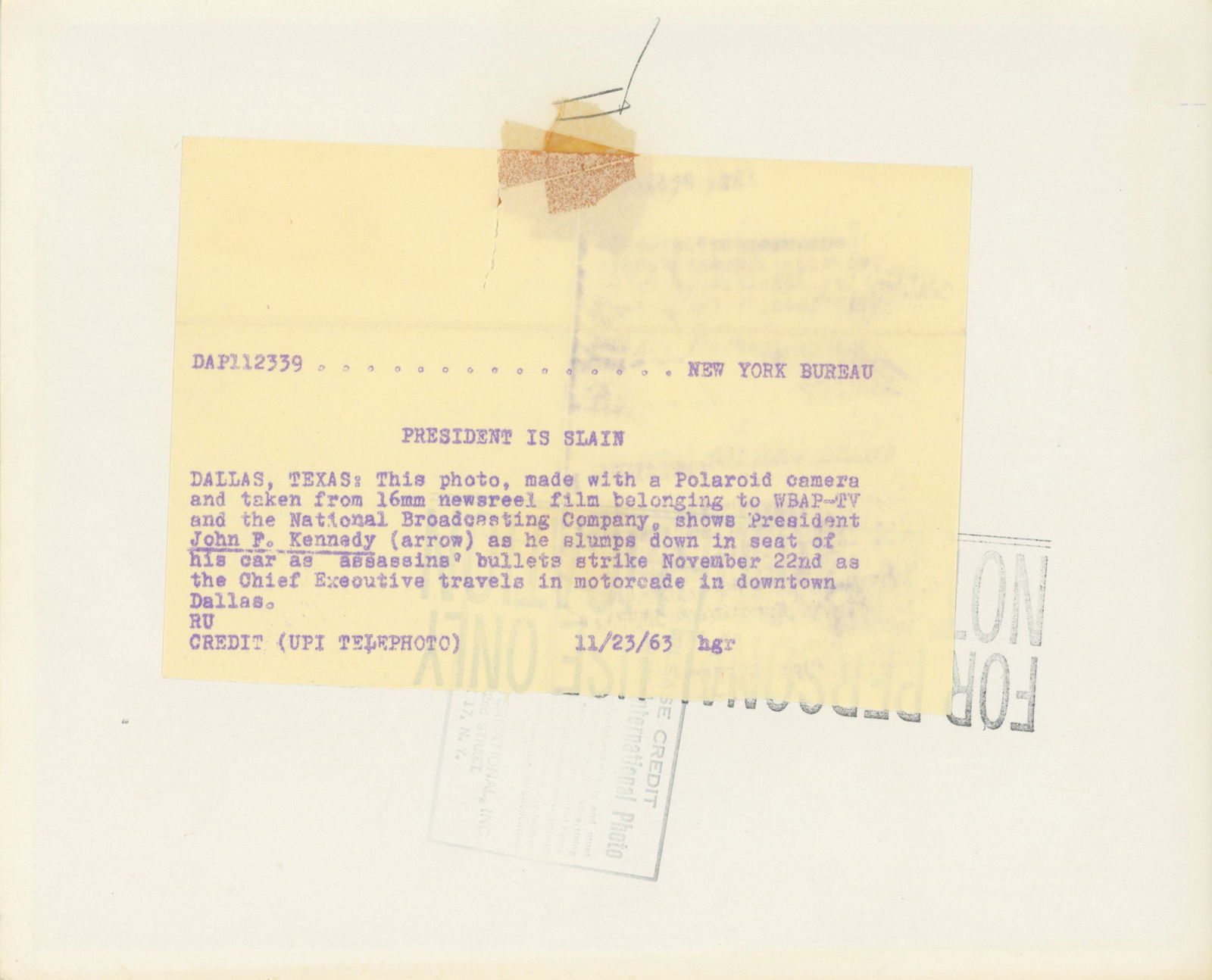 John F. Kennedy – Assassination Day Scene – Scarce Original 10 x 8 Press Photograph R - 2