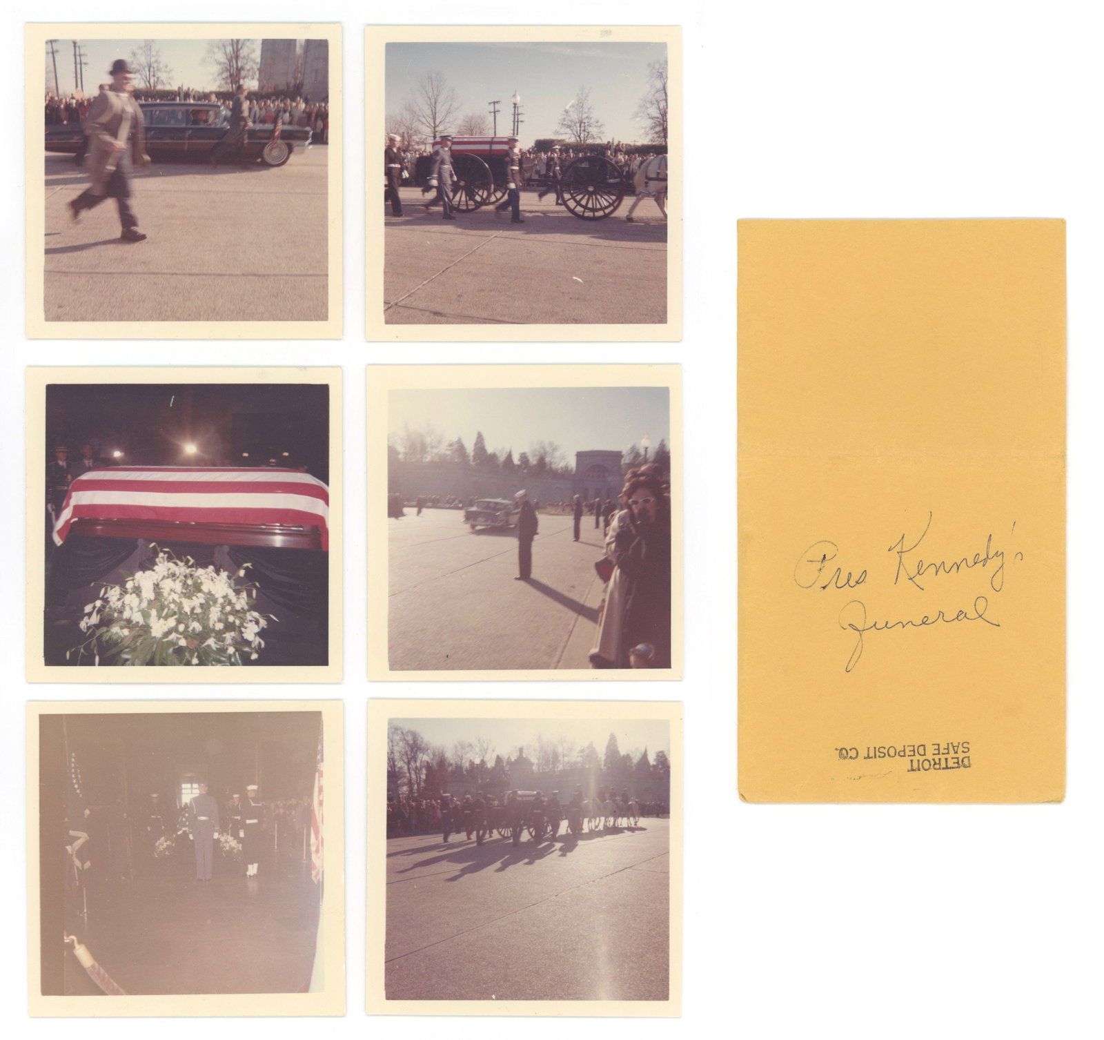 John F. Kennedy – Assassination Funeral – Original Period 3.5 x 3.5” Photo Set (8): Details: John F. Kennedy original period group of eight 3.5 x 3.5” photographic prints documenting scenes associated with President Kennedy’s funeral proceedings in Washington, D.C.,