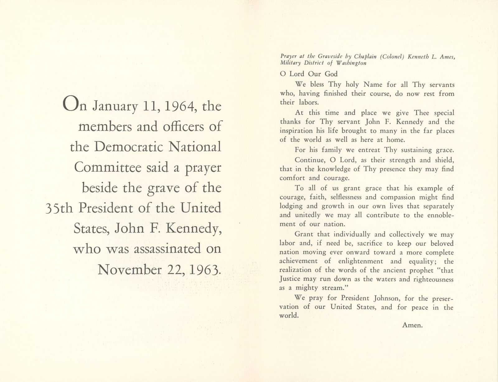 John F. Kennedy – Memorial Program – Arlington National Cemetery, January 11, 1964 - 2