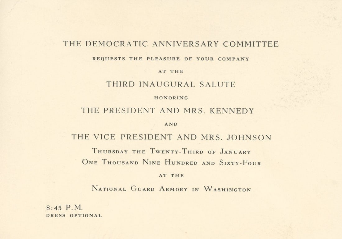 John F. Kennedy – Democratic Anniversary Committee Invitation – Third Inaugural Salute 1 (1 of 1)