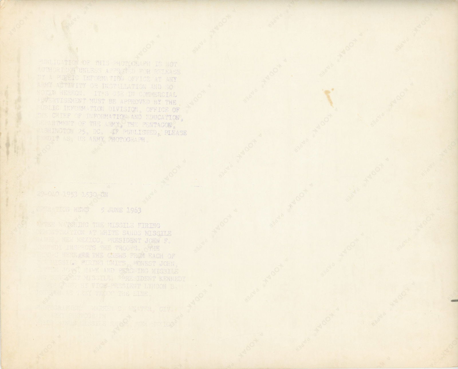 John F. Kennedy – White Sands Missile Range – Archive of 7 Original Double-Weight Period - 6