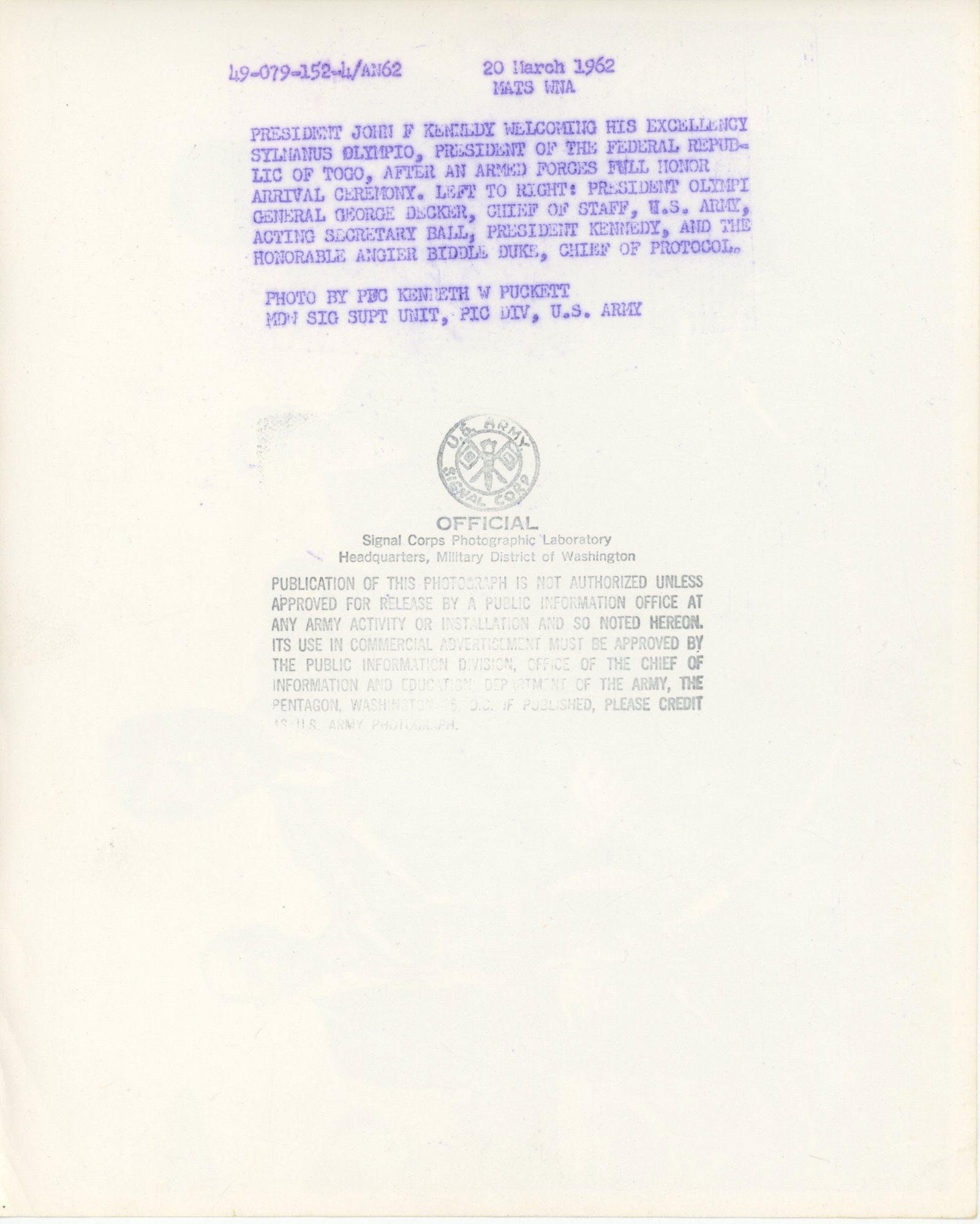 John F. Kennedy – Official White House Press Photograph – Welcoming President of Togo - 2