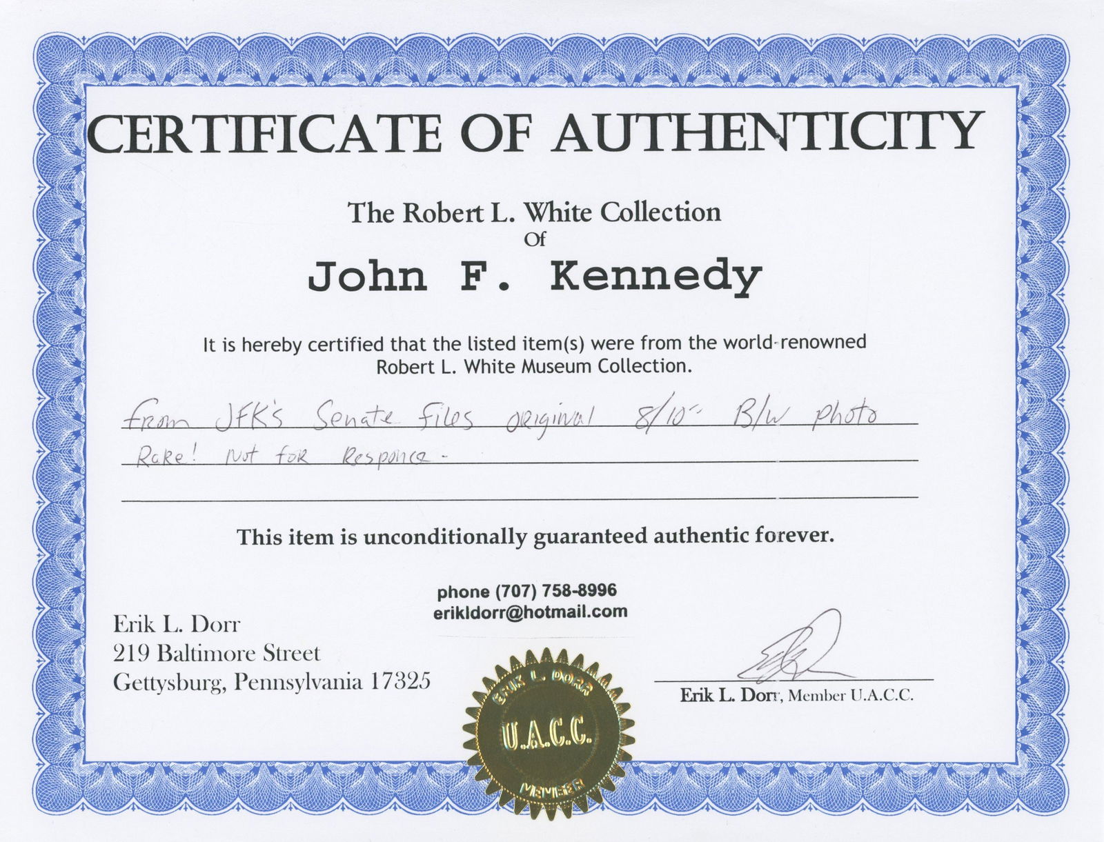 John F. Kennedy – U.S. Senator & President – Personally Owned 8 x 10 Portrait – Se - 3