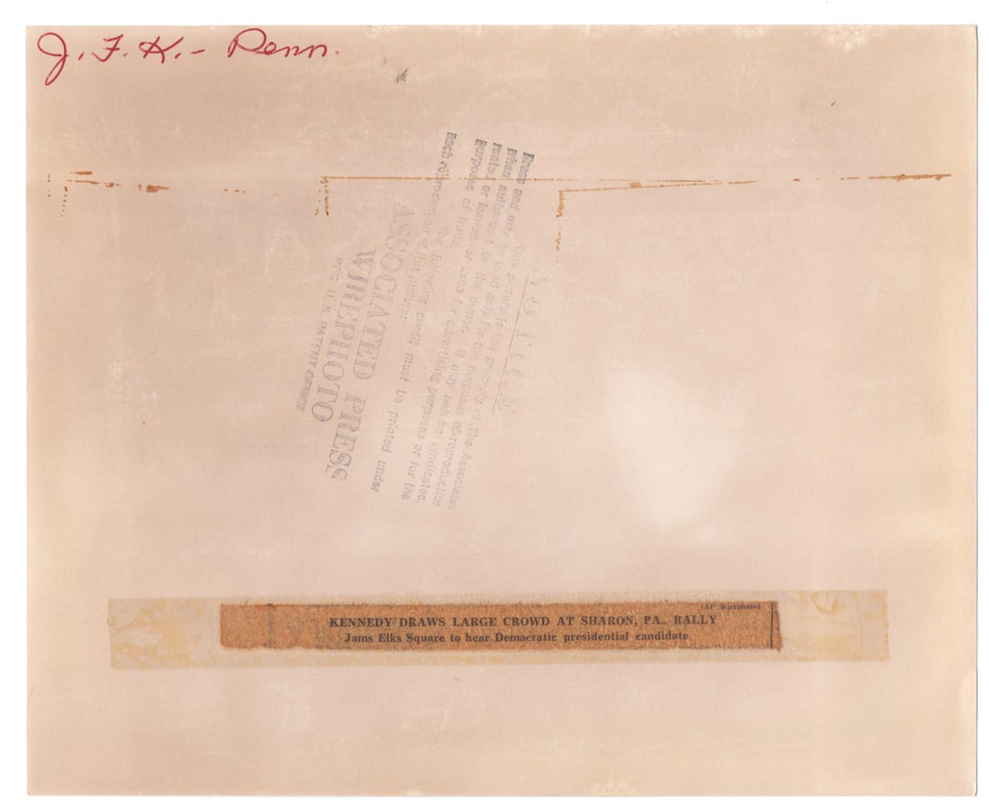 John F. Kennedy – Presidential Campaign Trail – 1960 Wire Service Photo – Pennsylv - 2