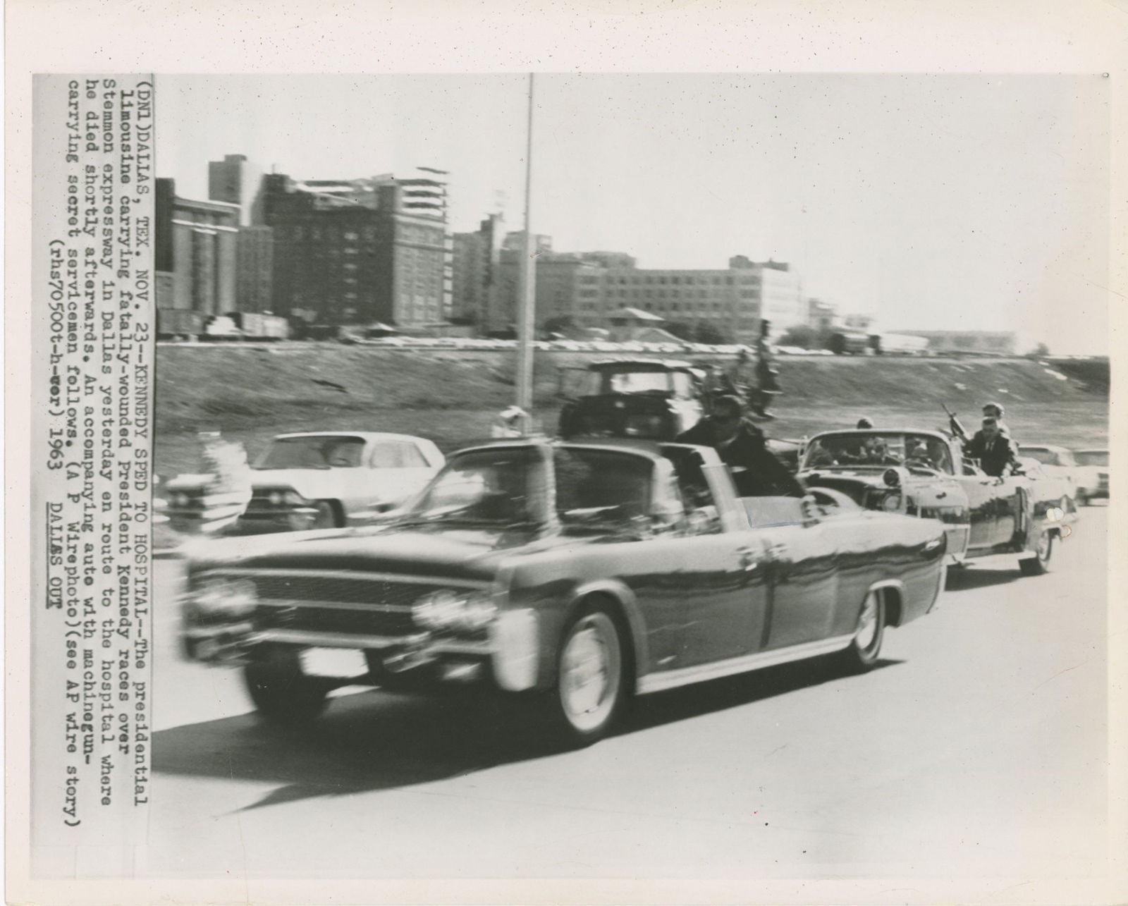 John F. Kennedy – Original AP Assassination Motorcade Press Photo – Rushed to Hospital & (1 of 2)