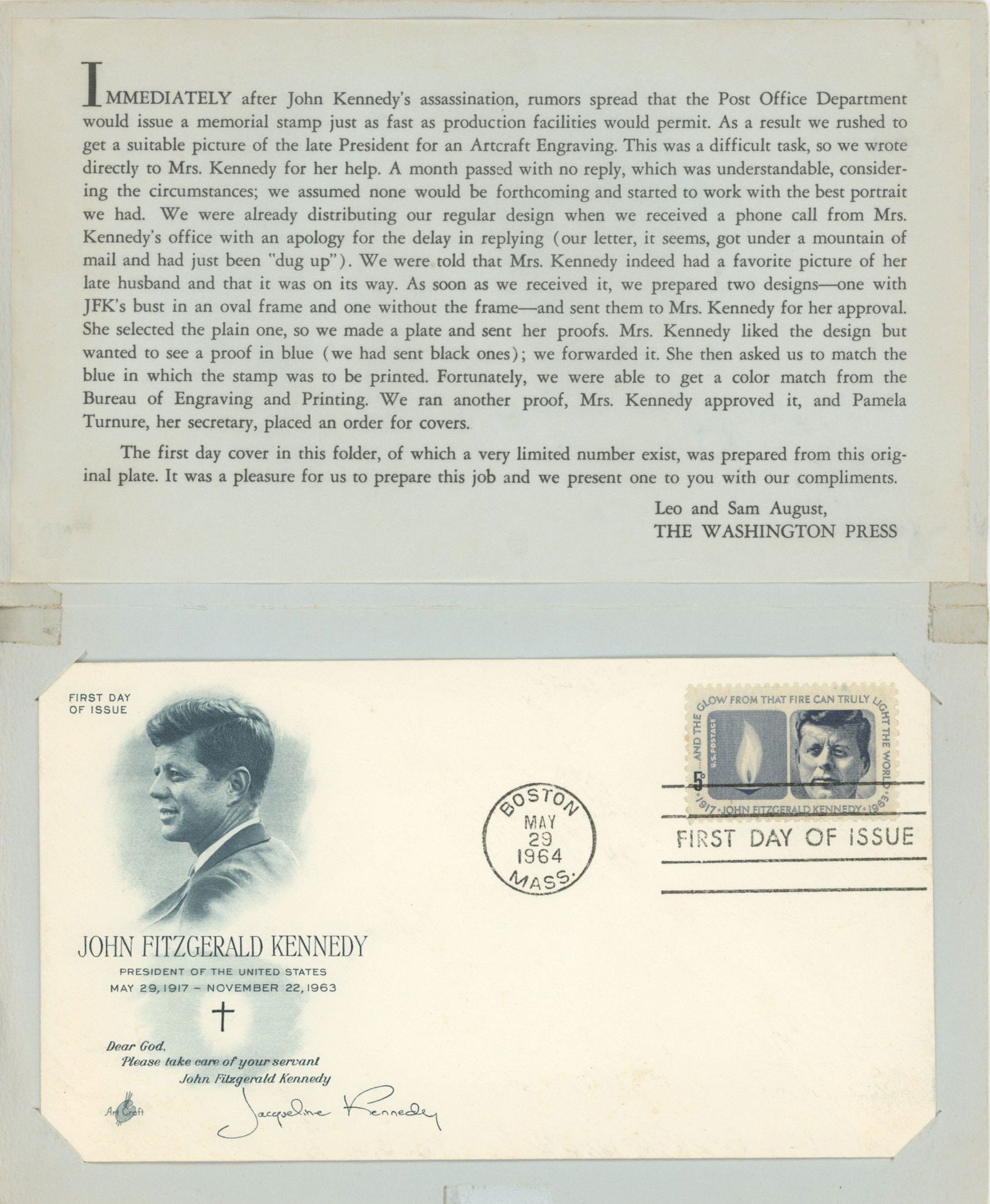 Jacqueline Kennedy – JFK Memorial First Day Covers – Presentation Folder & Pair of Tribu - 2