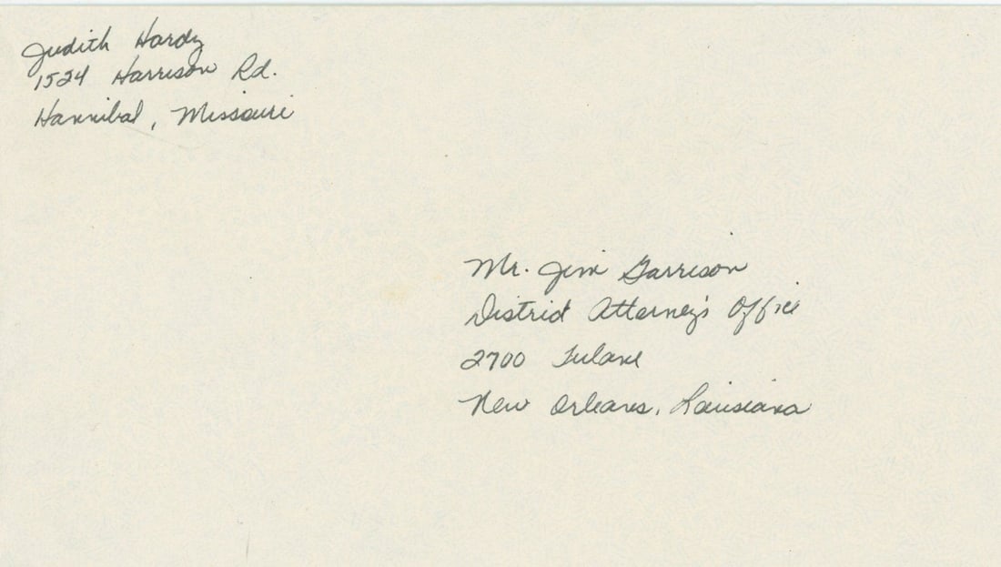 Judith Hardy – Letter to Jim Garrison – JFK Assassination Investigation Support –  - 2