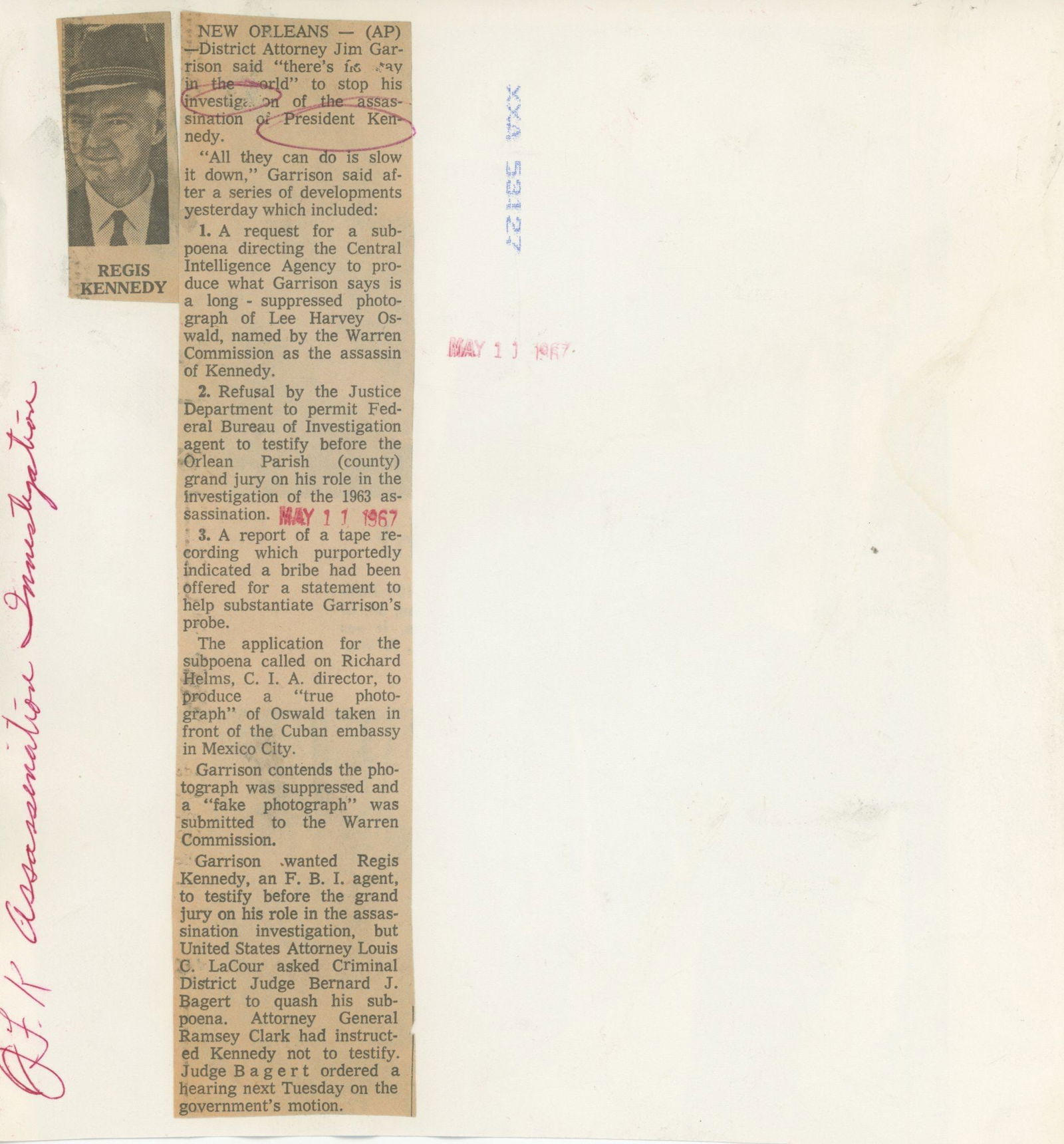 Jim Garrison – New Orleans DA – Original 8 x 8.75 Press Photograph – JFK Assassina - 2