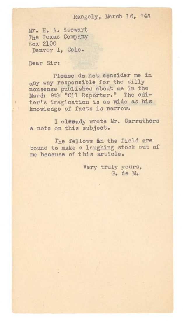 George de Mohrenschildt – Oswald Acquaintance & Warren Commission Figure – Typed Letter  - 2