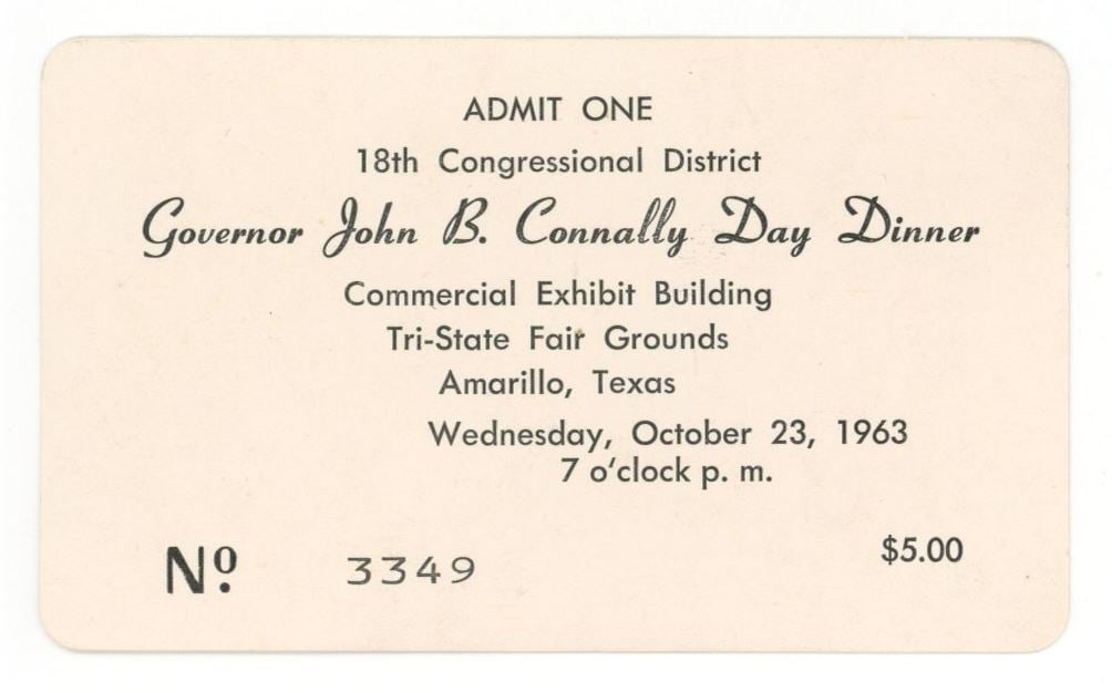 John Connally – Texas Governor – 1963 Amarillo Dinner Ticket – JFK Assassination E (1 of 1)