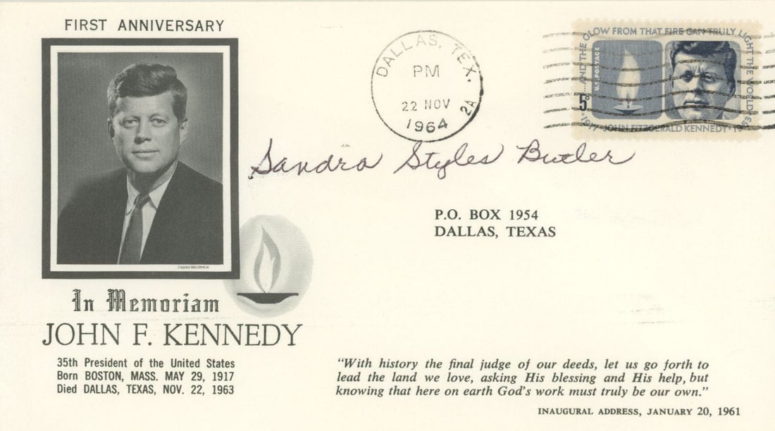 Sandra Styles Butler – Texas School Book Depository Employee – Autographed JFK Memorial  (1 of 1)