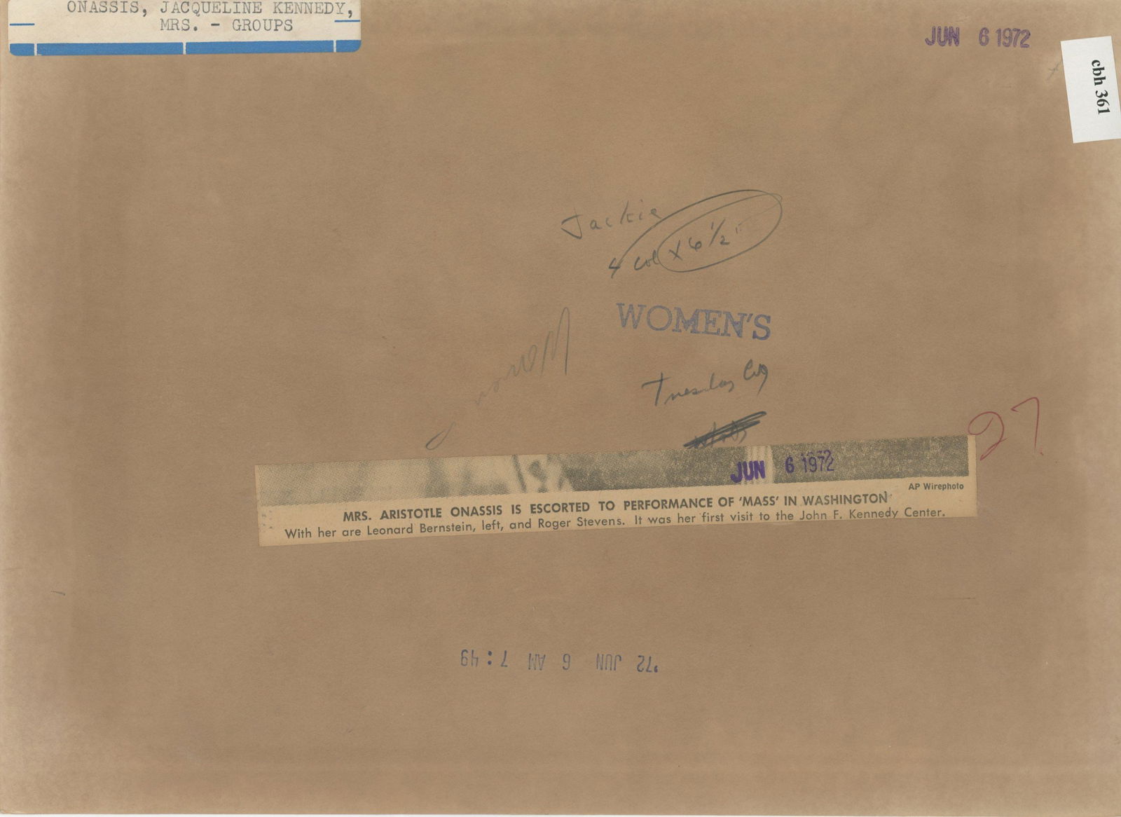 Jacqueline Kennedy – Original 1972 Kennedy Center Photograph with Leonard Bernstein – 10 - 2