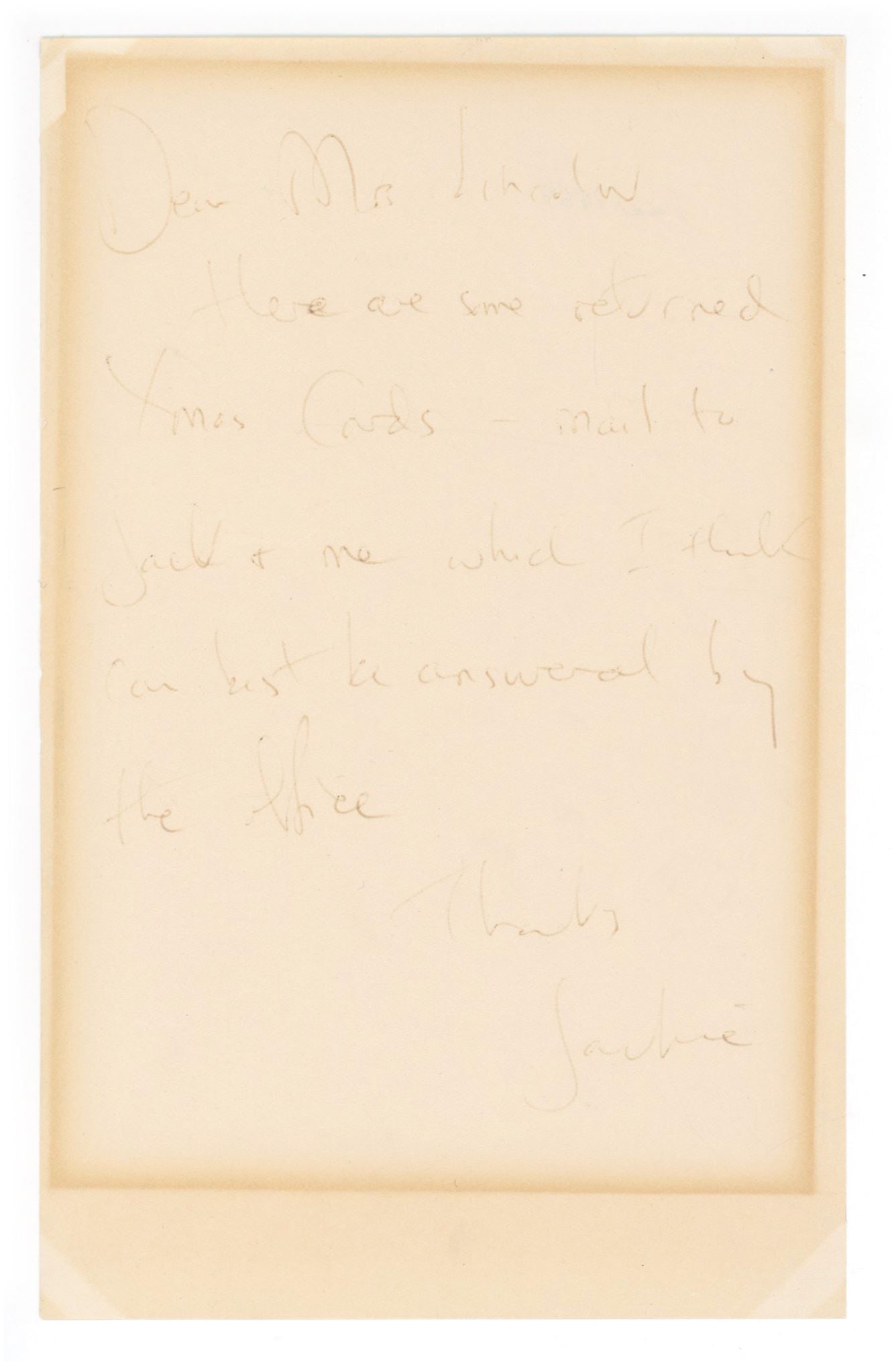 Jacqueline Kennedy – Autographed Handwritten Letter with JFK & Xmas Reference – to Evely (1 of 1)