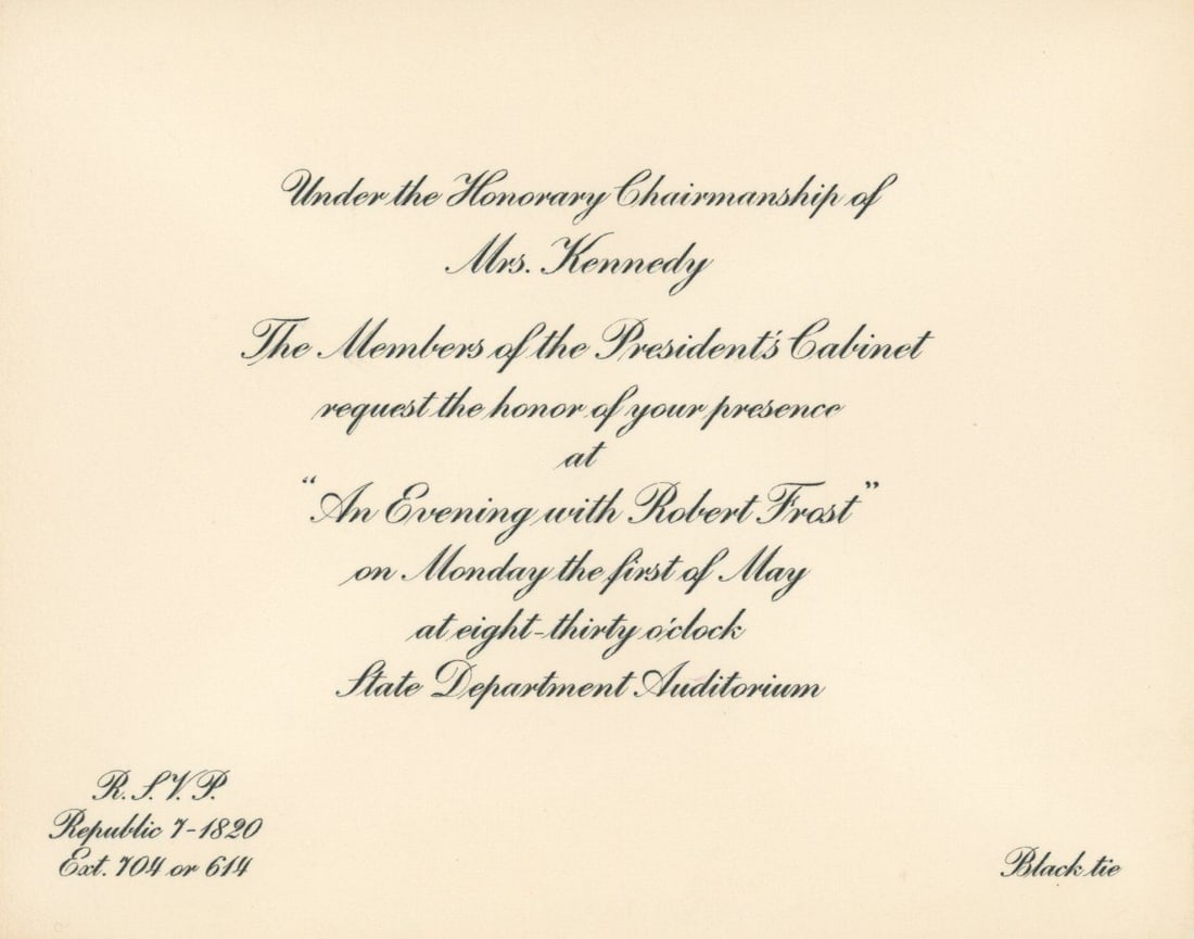 Jacqueline Kennedy – White House Cultural Invitation – Evening with Robert Frost (1 of 1)