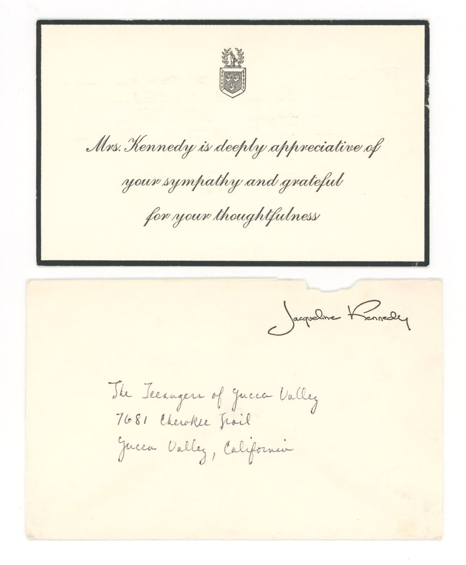 Jacqueline Kennedy – JFK Assassination Sympathy Card & Original Envelope – Mourning Stat (1 of 2)